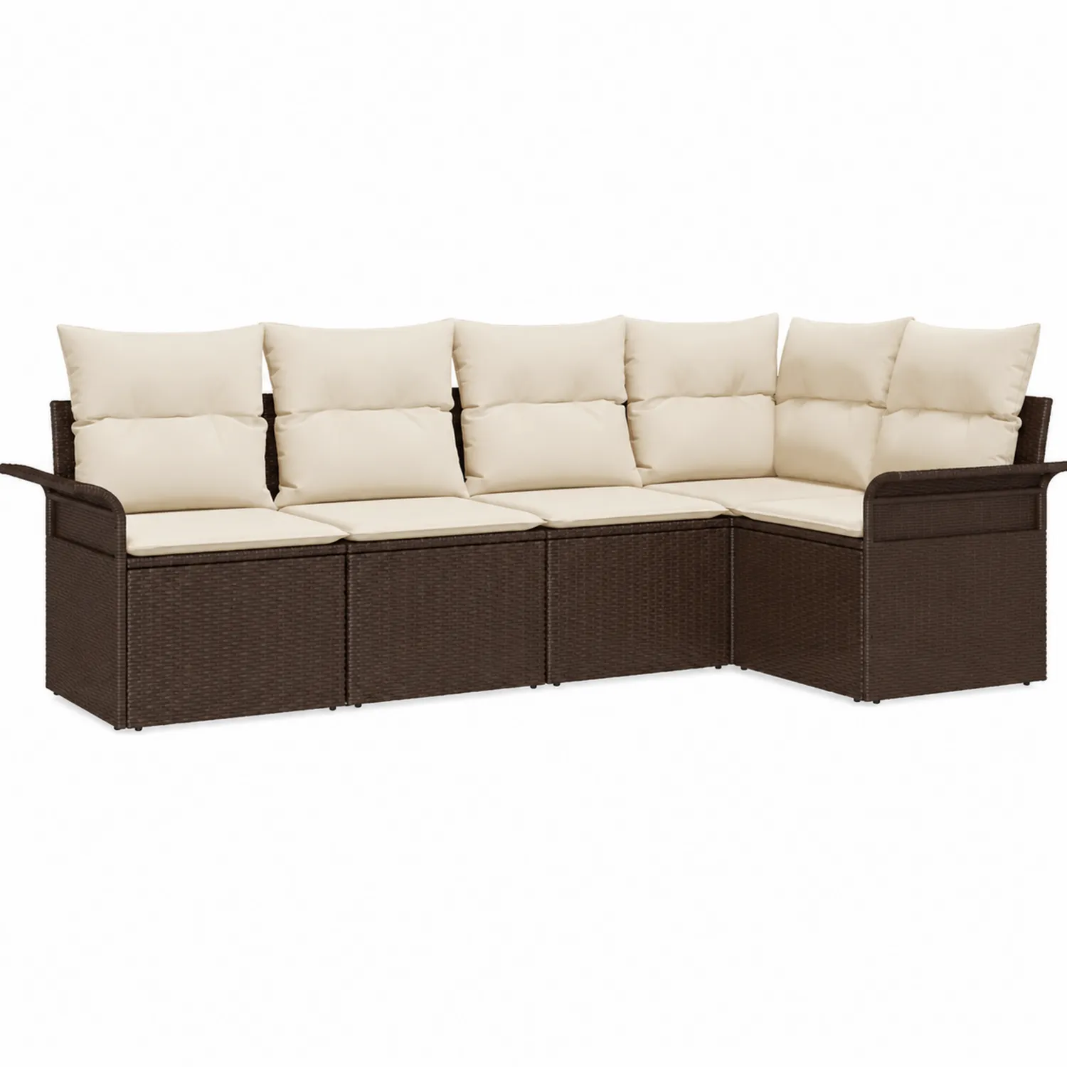 Polyrattan Ecksofa Braun mit Kissen Beige