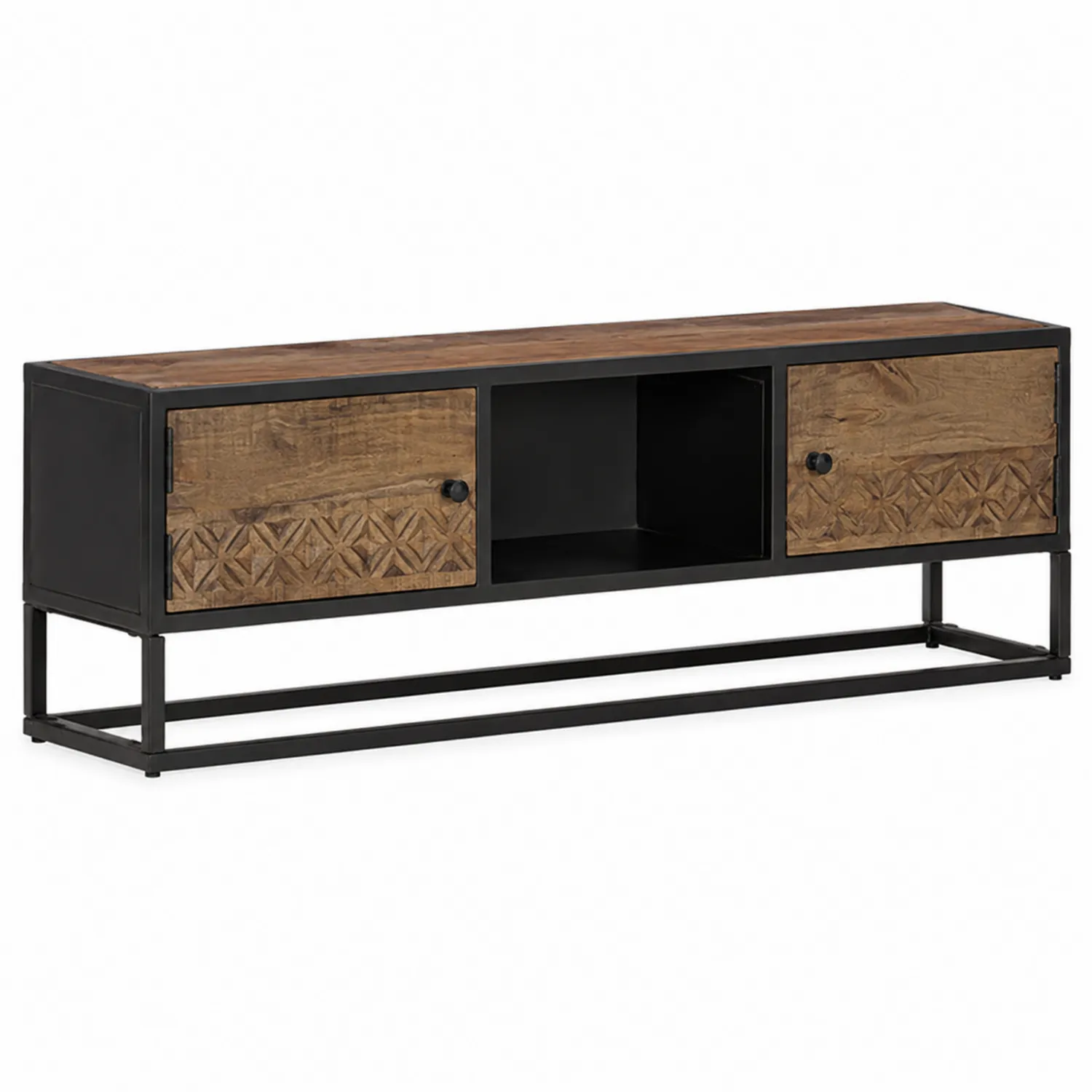 TV-Schrank Mangoholz Metall 2 Türen 1 Fach Braun/Schwarz