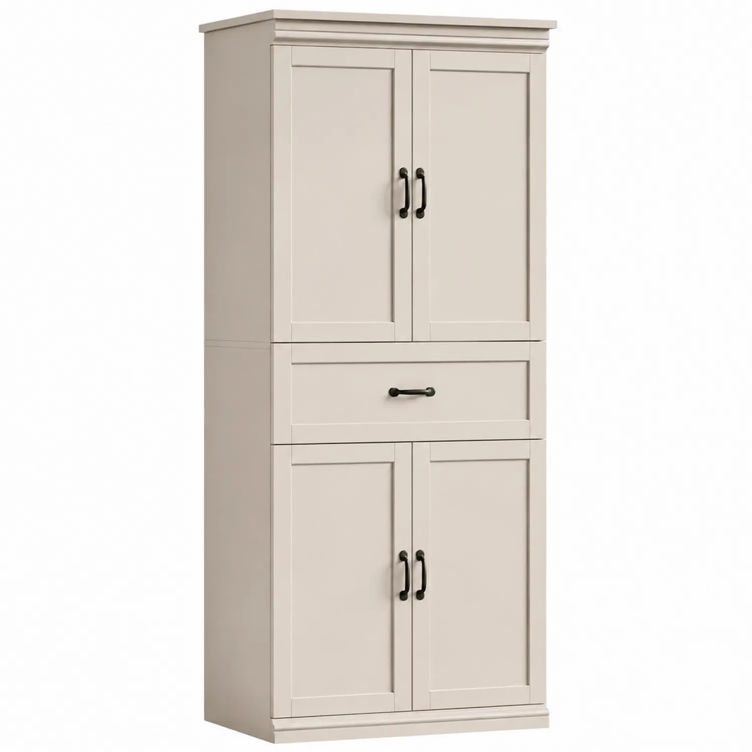Vorratsschrank aus Holz mit Türen und Schublade in Beige