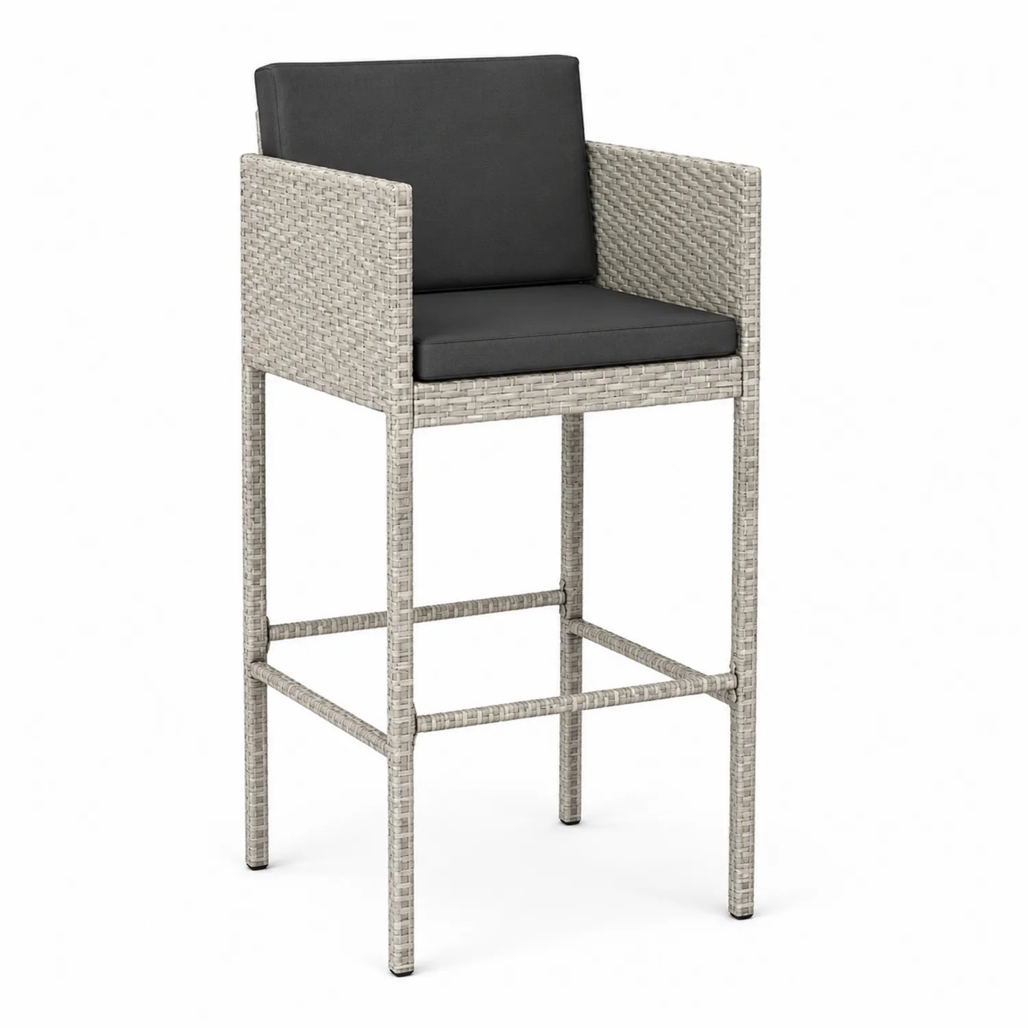 Barhocker aus Polyrattan mit Kissen Grau