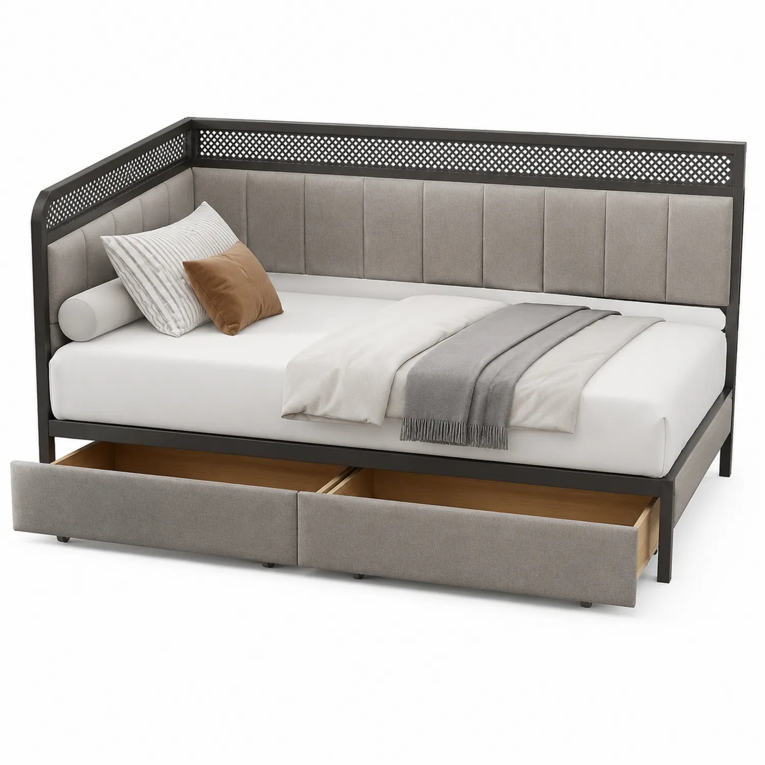 Tagesbett mit Stauraum Metallrahmen Textil Polyester Beige 200x90cm