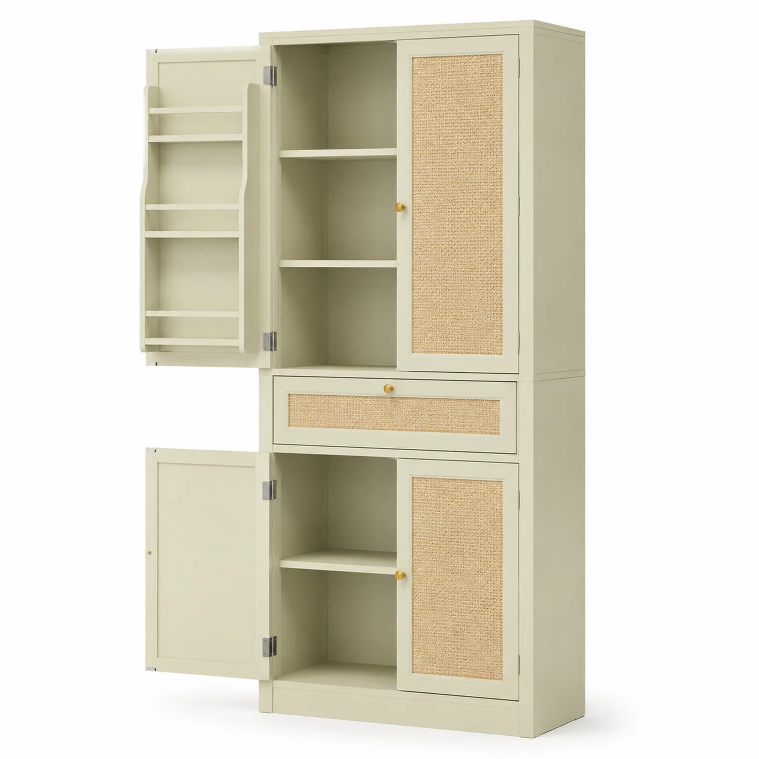 Vorratsschrank MDF und Rattan Beige