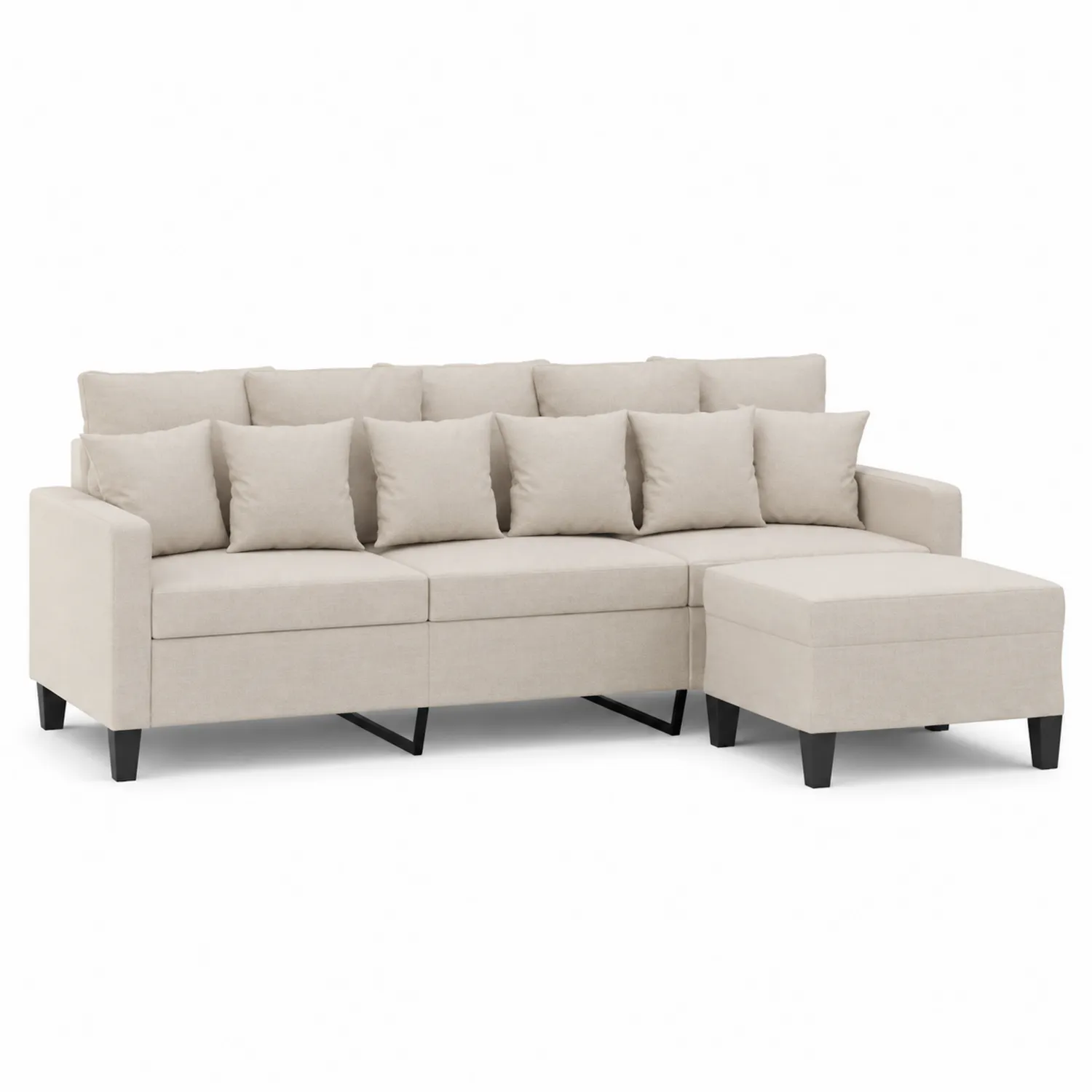 Ecksofa 3-Sitzer mit Ottomane Stoff Beige