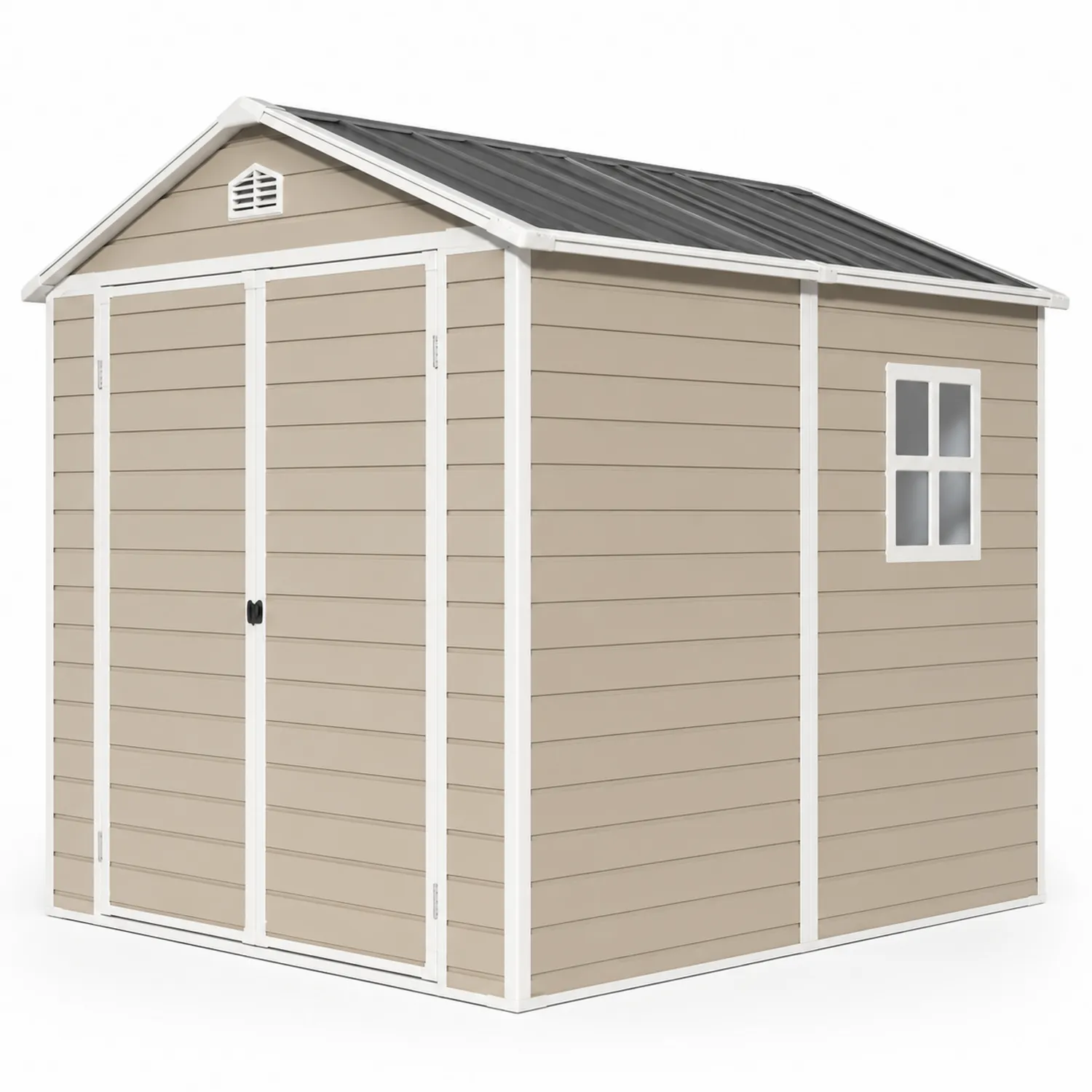Gartenschuppen Polypropylen Beige mit Fenster Satteldach