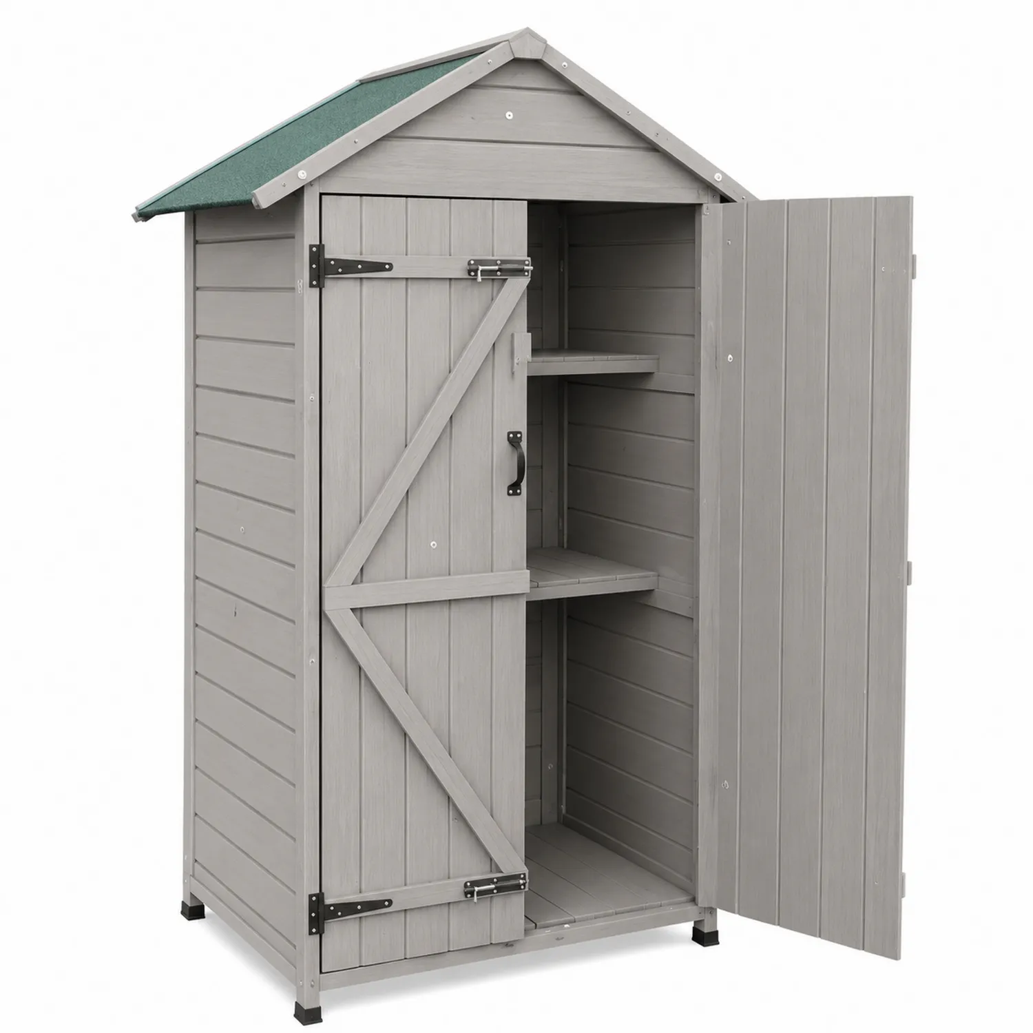 Gartenschrank aus Fichtenholz Grau mit Regalböden