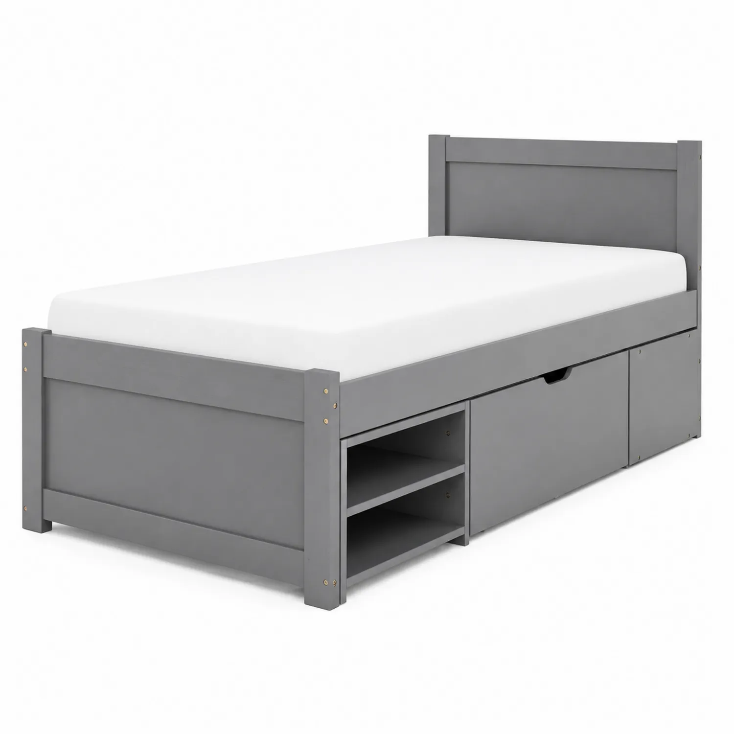 Einzelbett mit Stauraum Grau Kiefernholz 200x90 cm