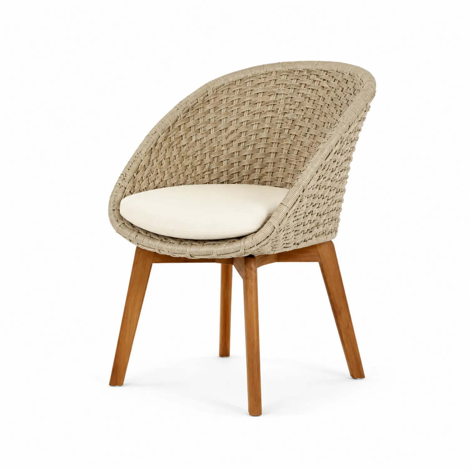 Rattan- und Teakholzstuhl, Beige, 80 cm Höhe