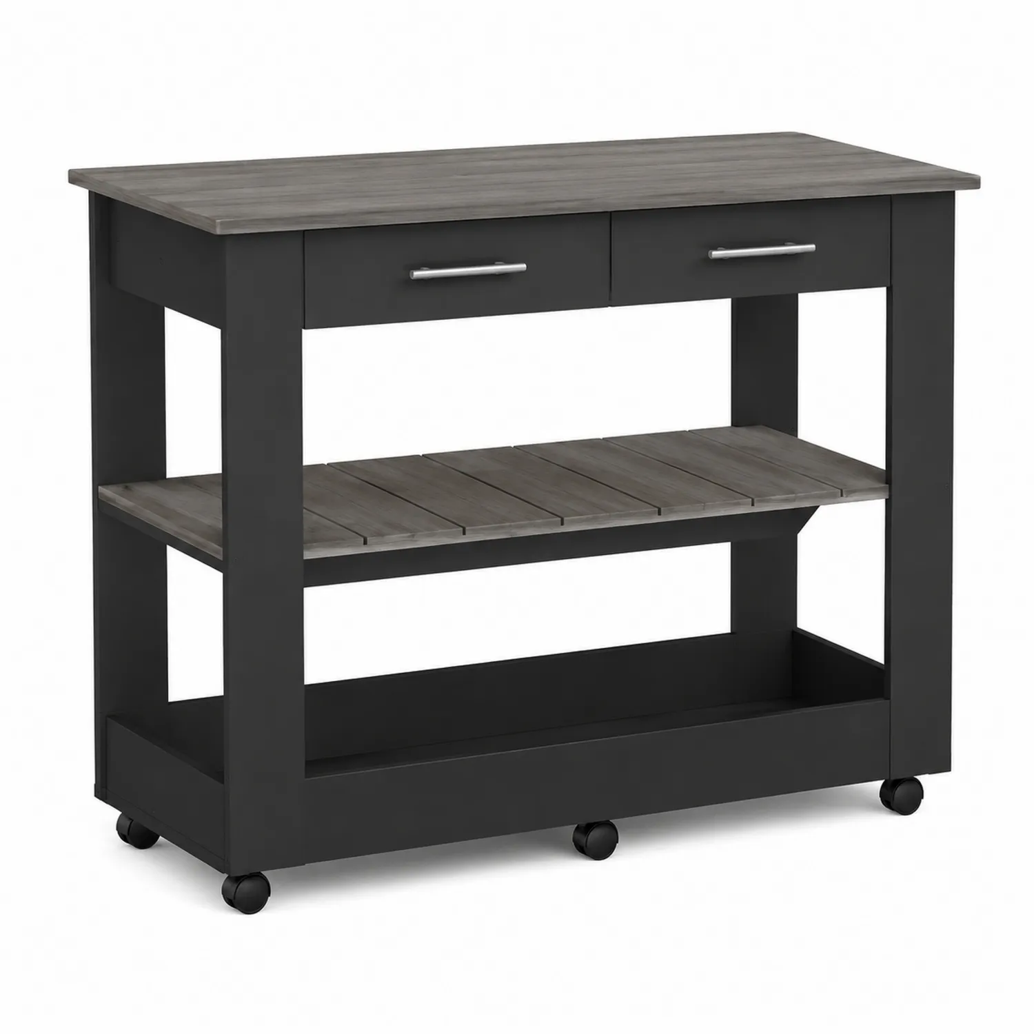 Küchenwagen Eichenholz/Stahl Grau/Schwarz mit Rollen 120x60x90cm
