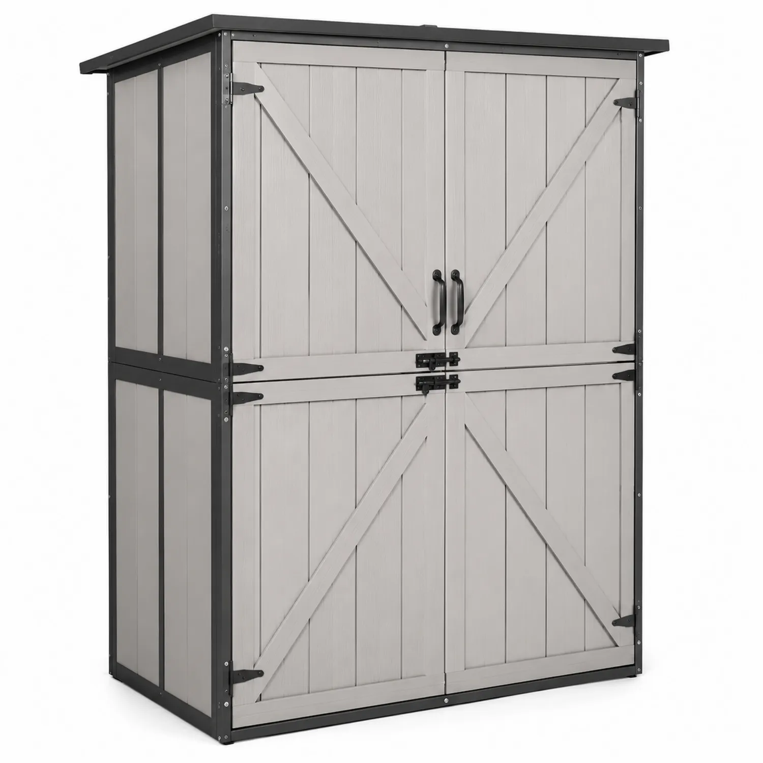 Gartenschrank mit Doppeltür aus Kunststoff und Metall Grau 180x100x50 cm