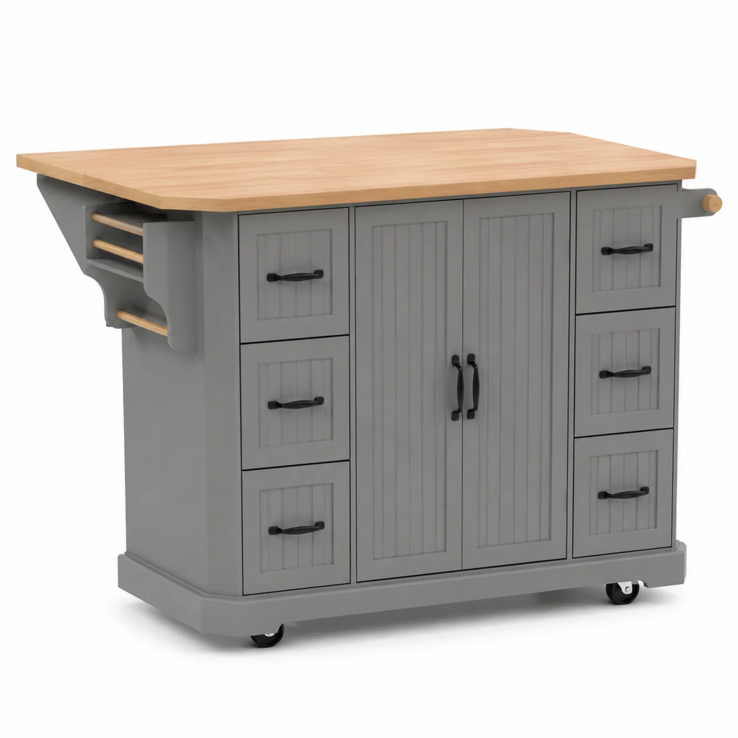 Küchenwagen MDF Grau mit Holzplatte und Schubladen