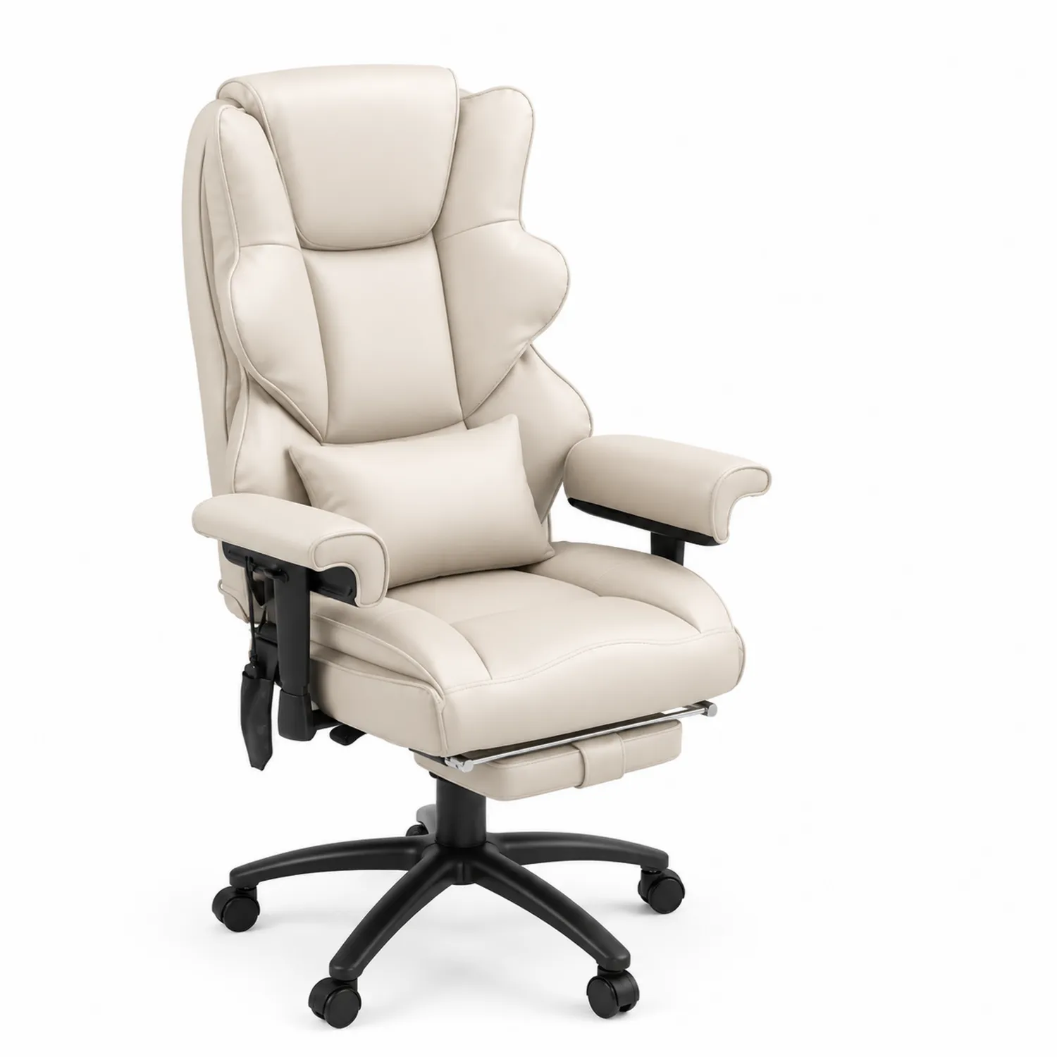 Ergonomischer Bürostuhl PU-Leder Beige mit Lendenkissen