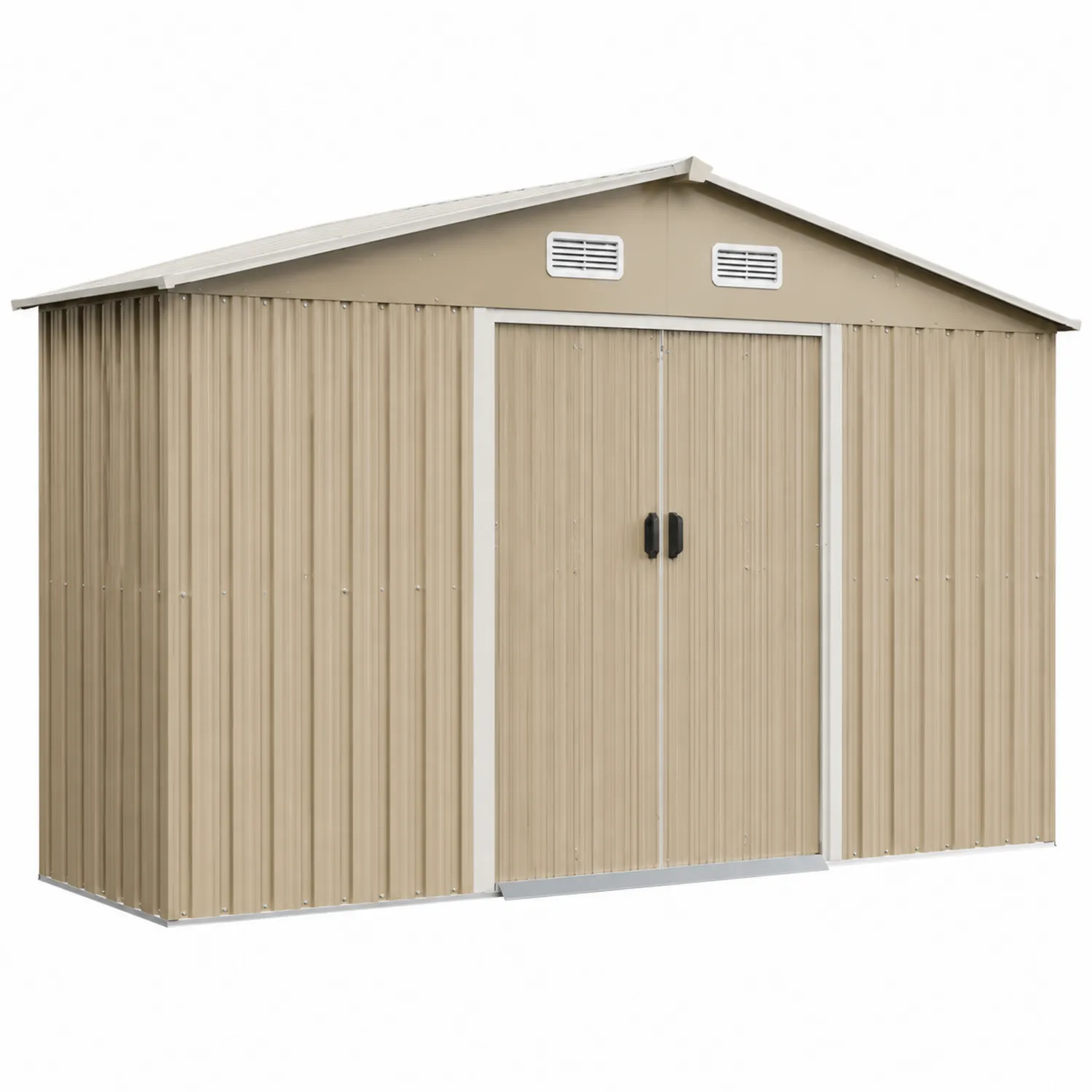 Metall Gartenhütte mit Schiebetüren Beige 257x312x178 cm
