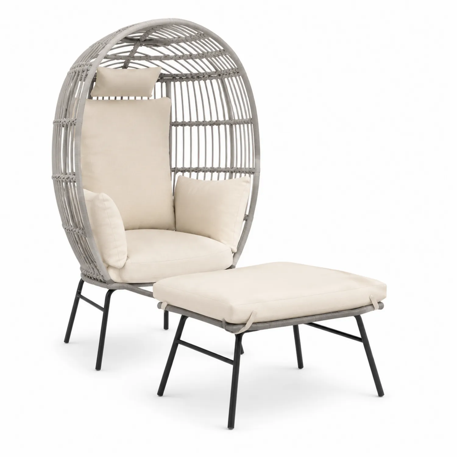 Rattan Loungesessel mit Hocker PE-Geflecht Stahl Beige