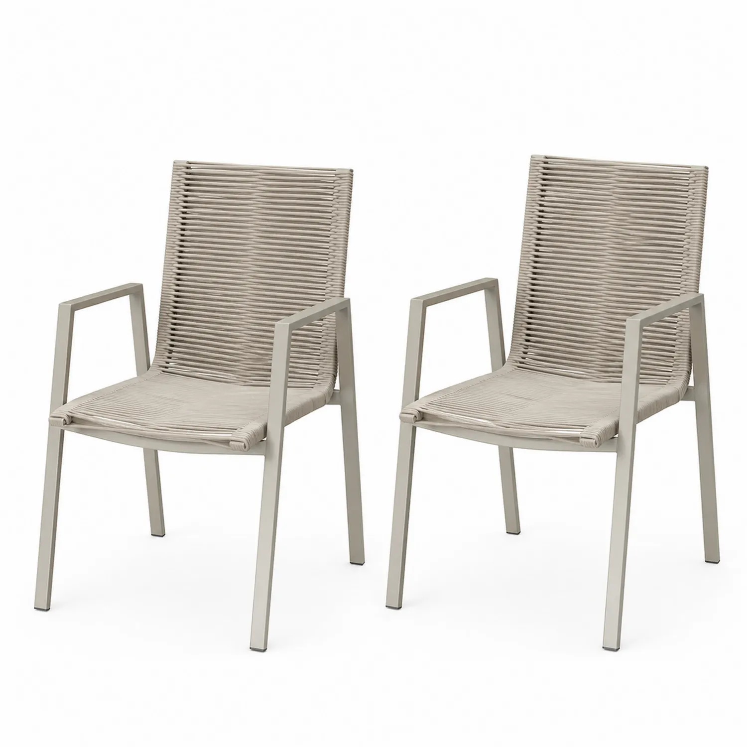 2er-Set Gartenstühle Aluminium Rahmen Seilgeflecht Beige