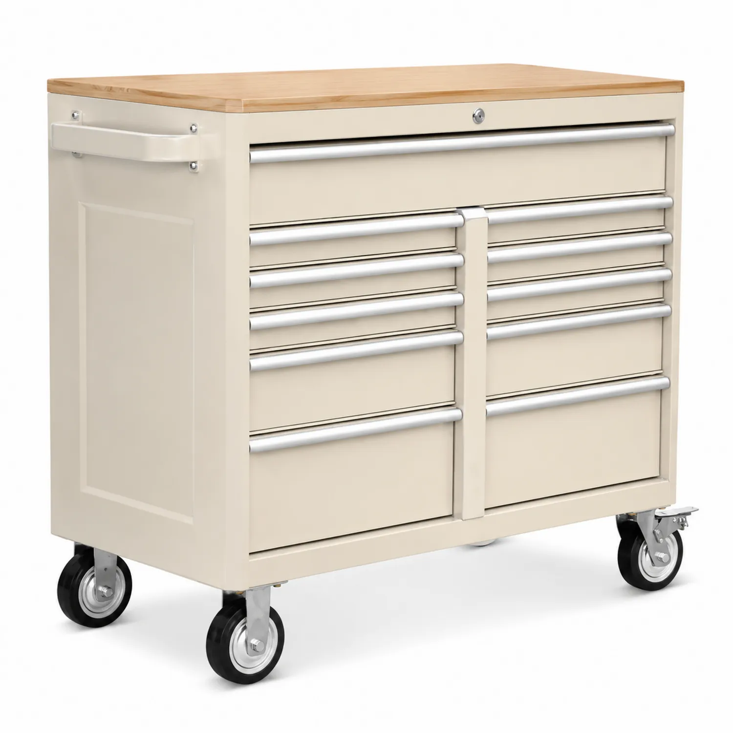 Werkzeugschrank mit Holzoberfläche und 8 Schubladen auf Rollen Hellbeige 85x100x50cm
