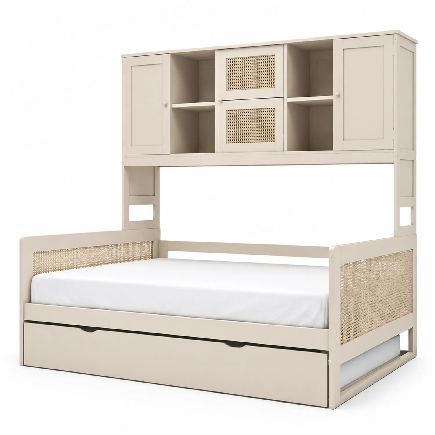 Tagesbett aus Holz mit Aufsatz in Beige 200 x 90 cm