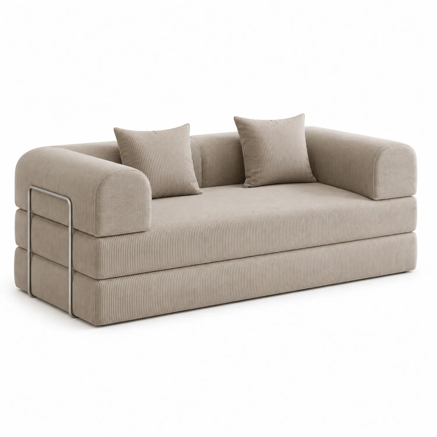 Modulares Stoffsofa aus Baumwollcord in Beige mit Kissen