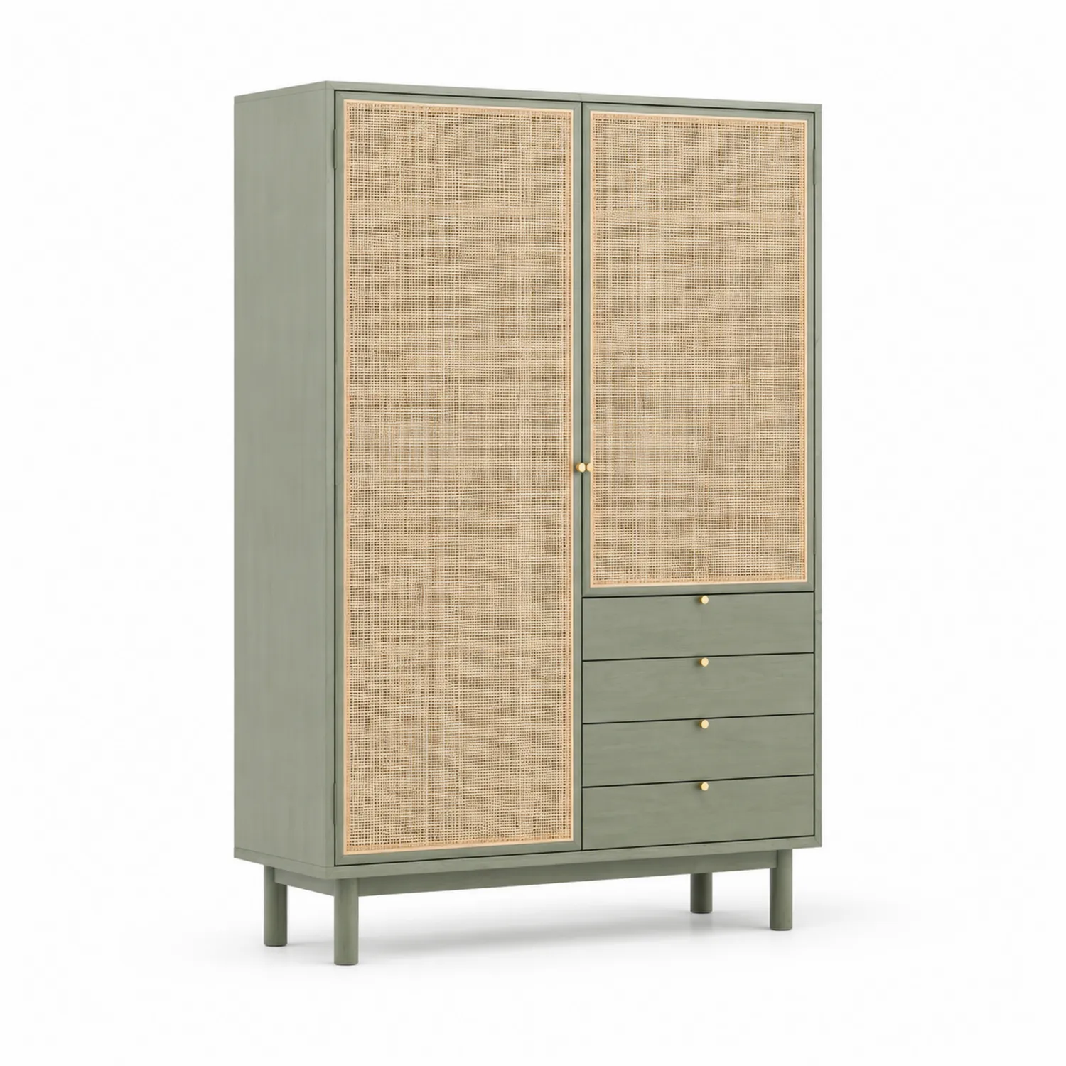 Kleiderschrank mit 2 Türen und 4 Schubladen Rattan/Grün 180x100x50 cm Holz