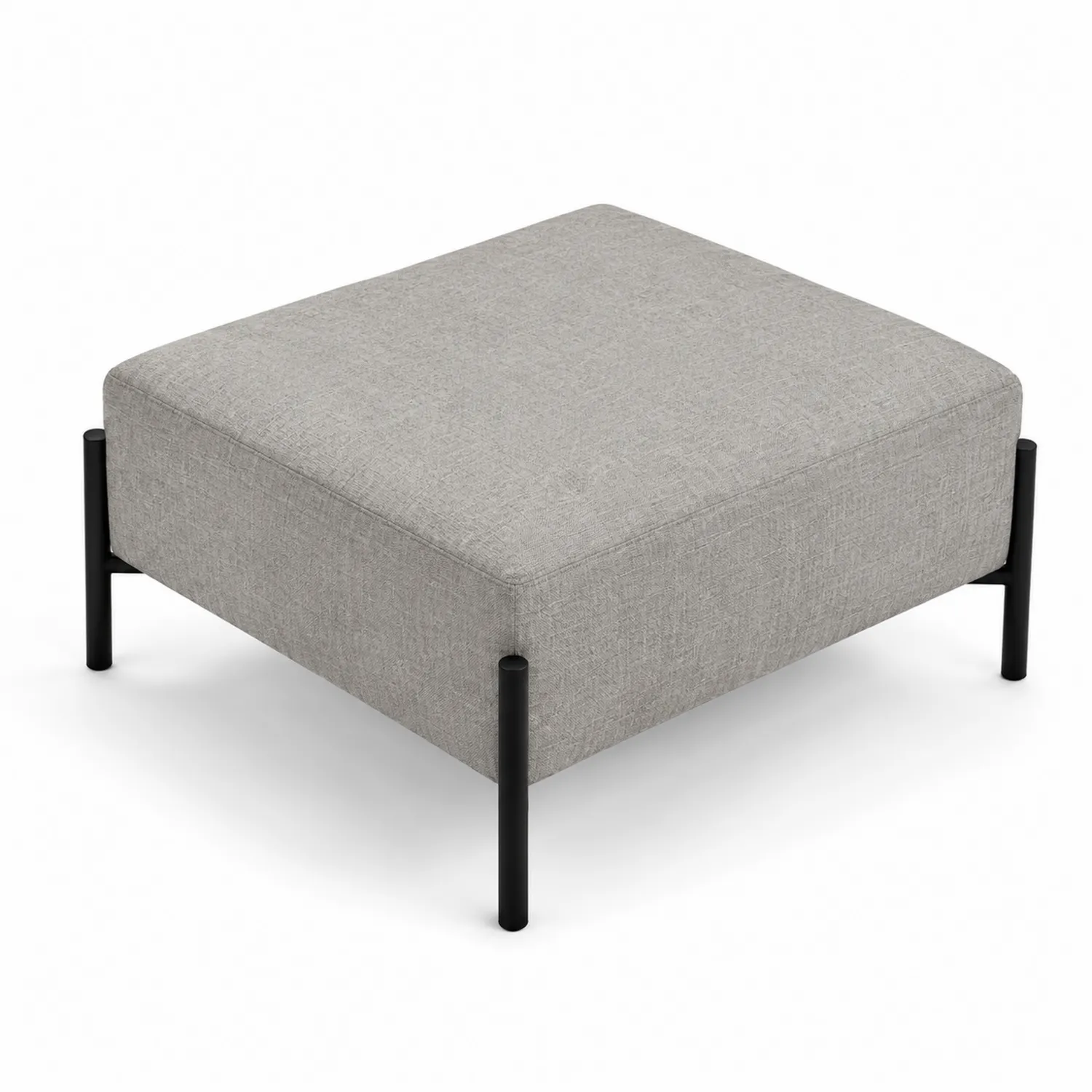 Sitzpouf Quadrat Hellgrau Leinen und Stahl