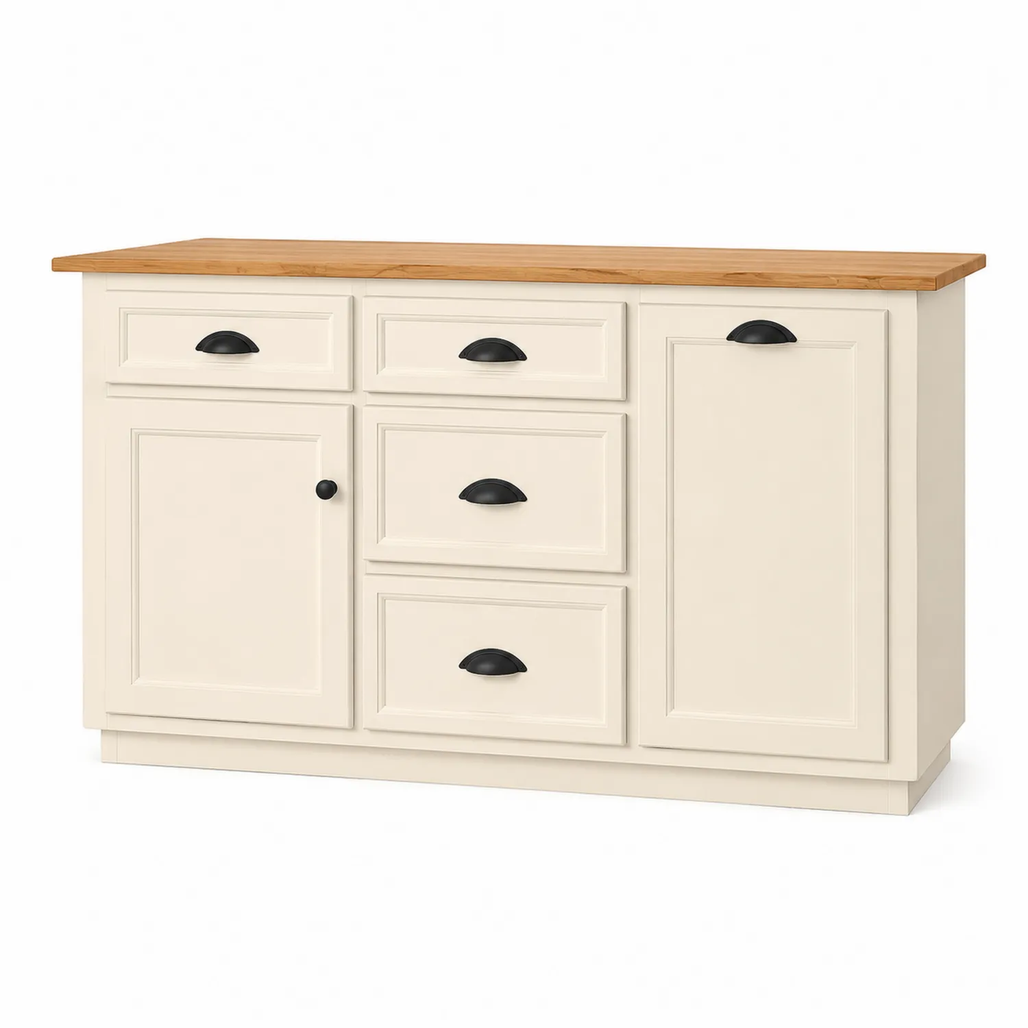 Sideboard Massivholz Creme mit 2 Schränken und 3 Schubladen