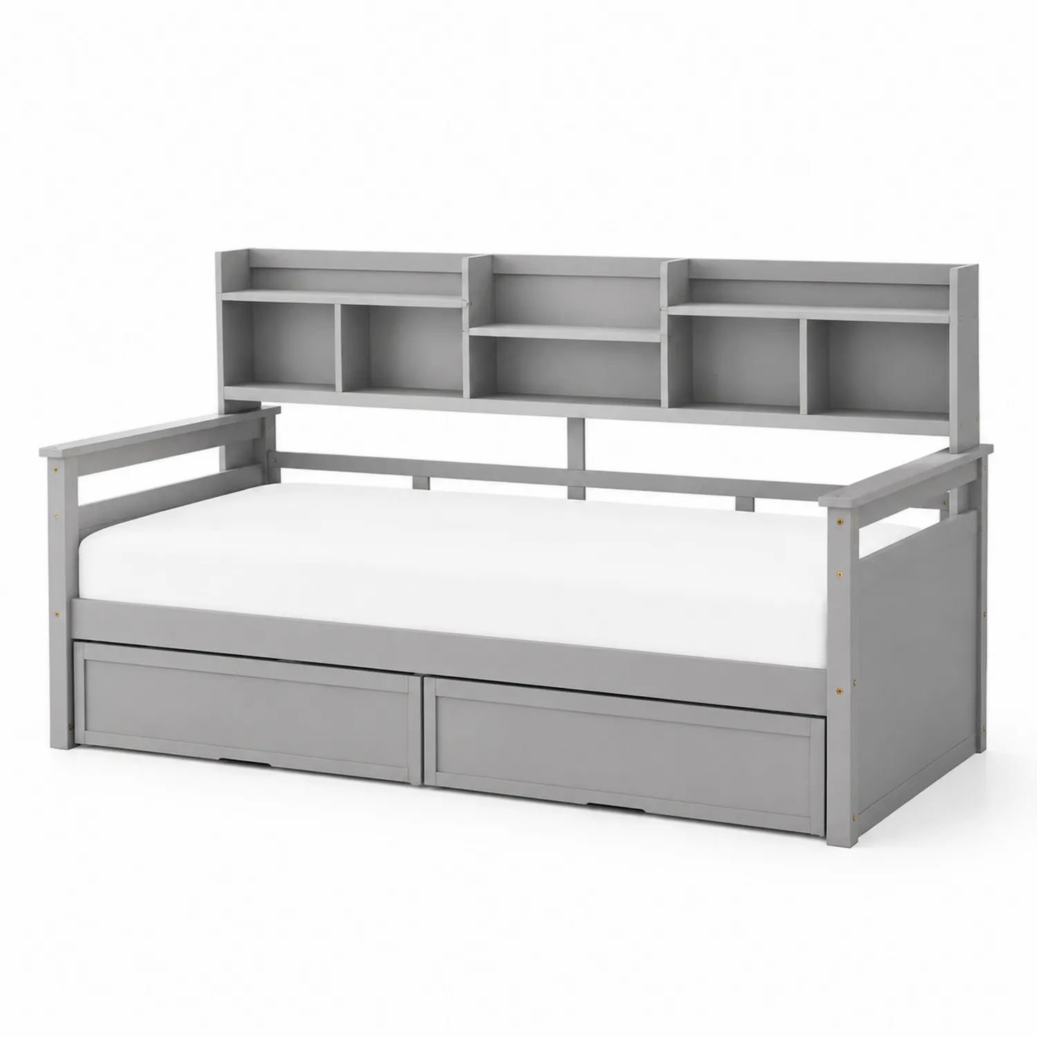 Tagesbett mit Regal Stauraum Holz Grau 200x90 cm