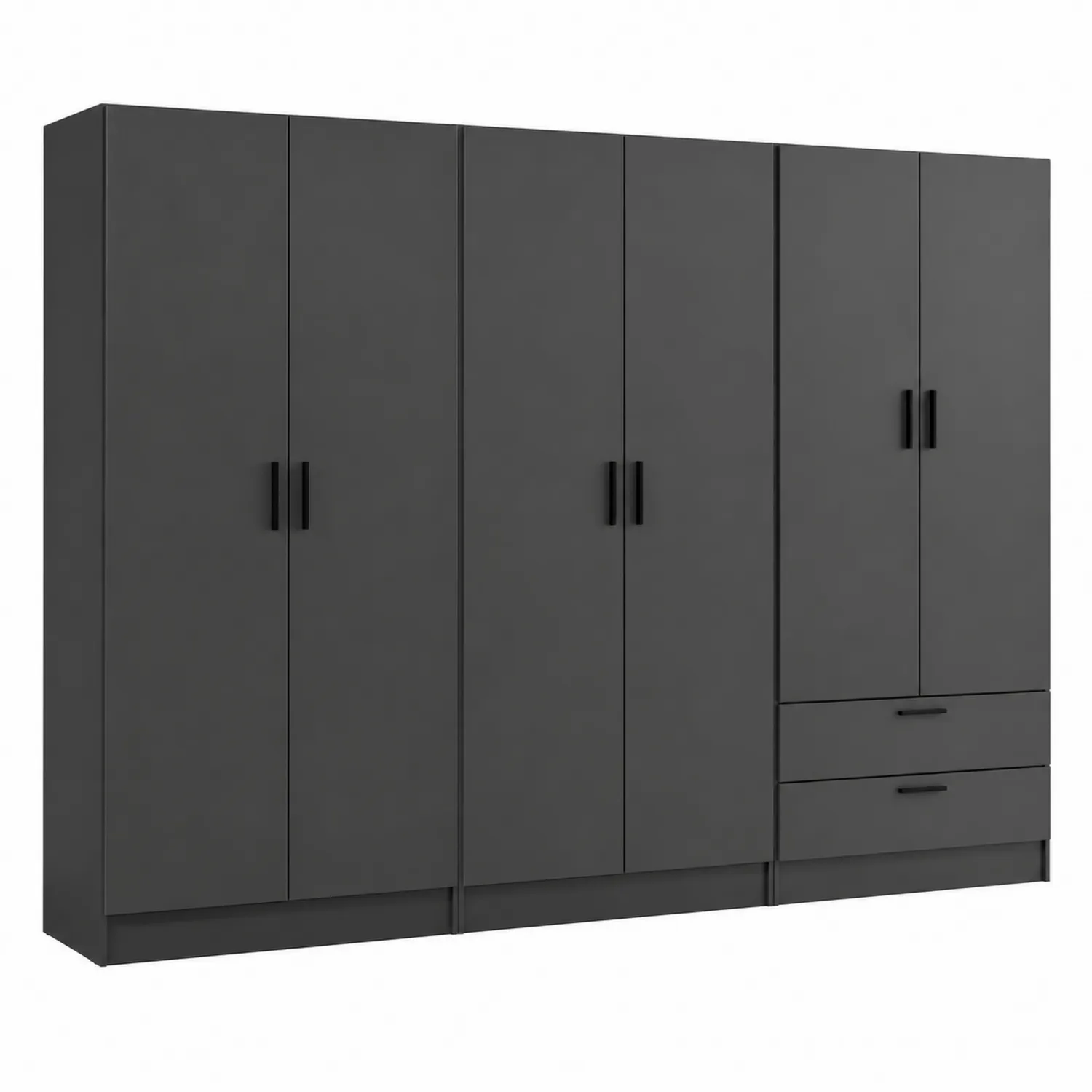 Schwarzes Kleiderschrank-Set mit 6 Türen und 2 Schubladen aus Holzwerkstoff