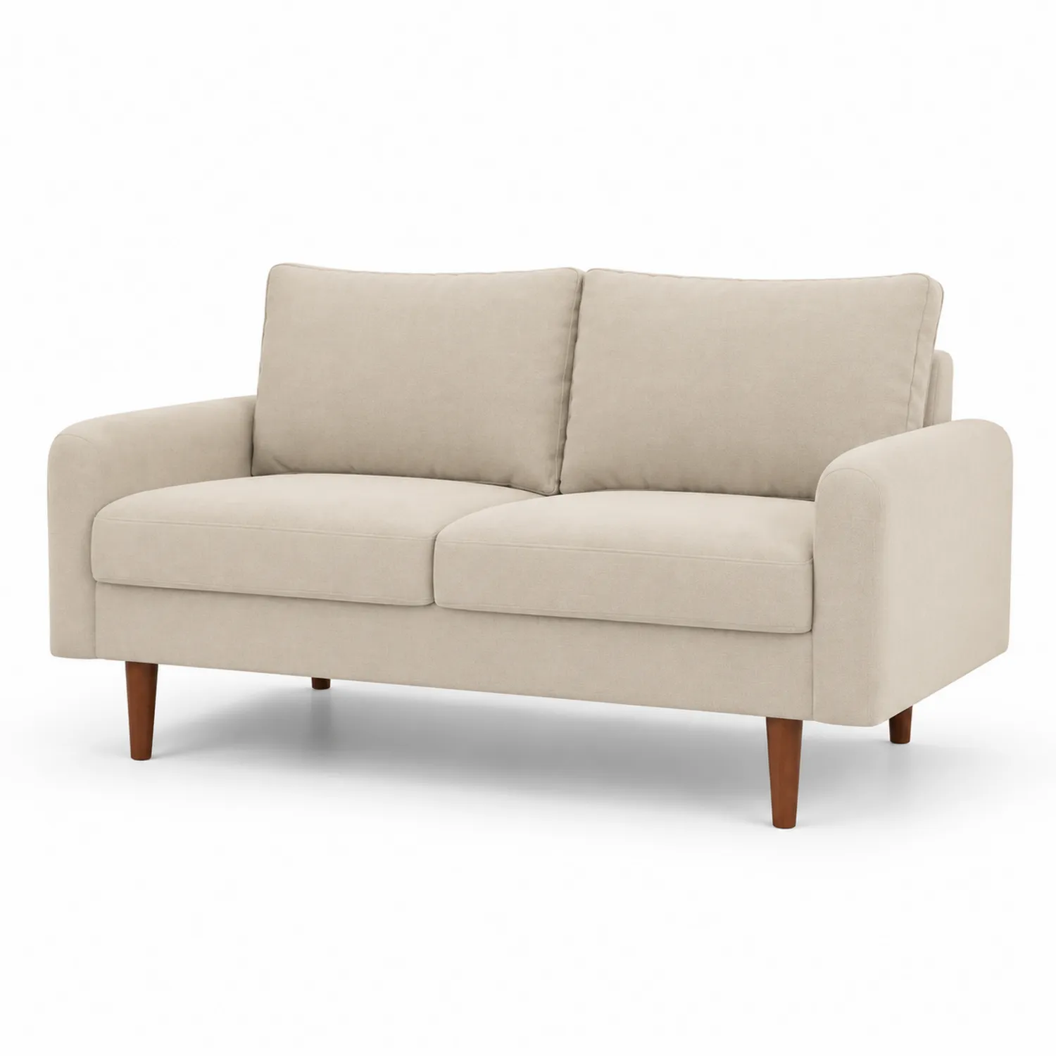 Zweisitziges Sofa aus Stoff mit Holzfüßen, Beige