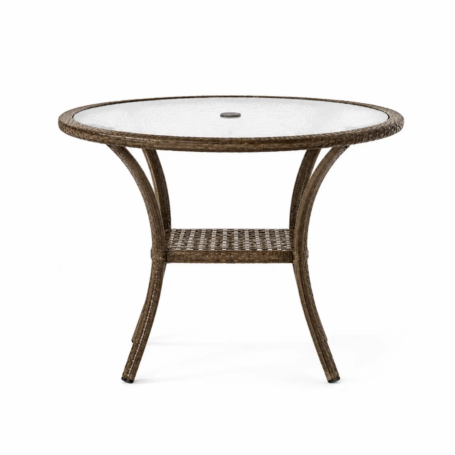 Runder Gartentisch aus Rattan mit Glasplatte Braun Ø 90 cm