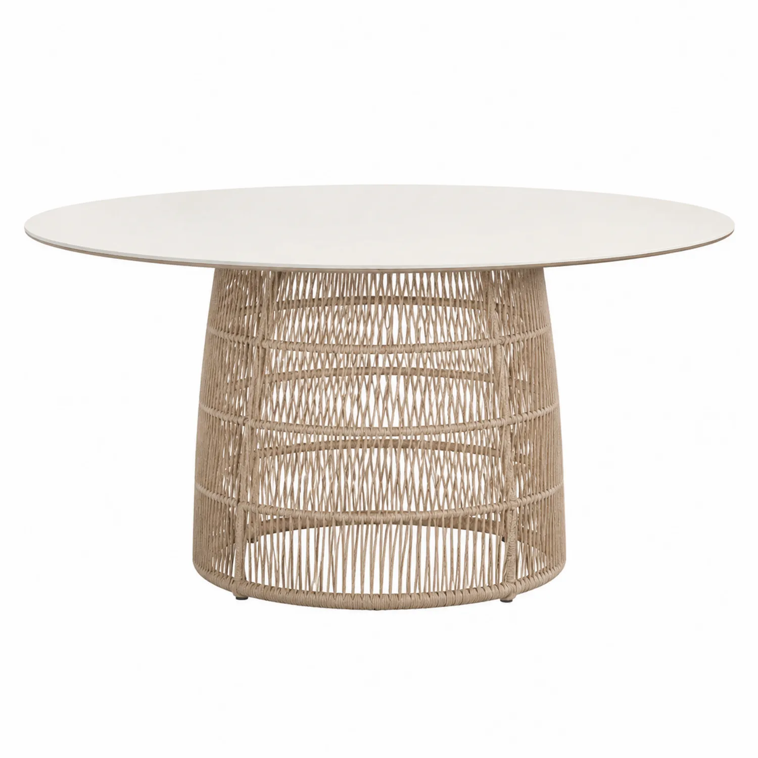 Runder Tisch Aluminium Polyrattan Weiß Natur