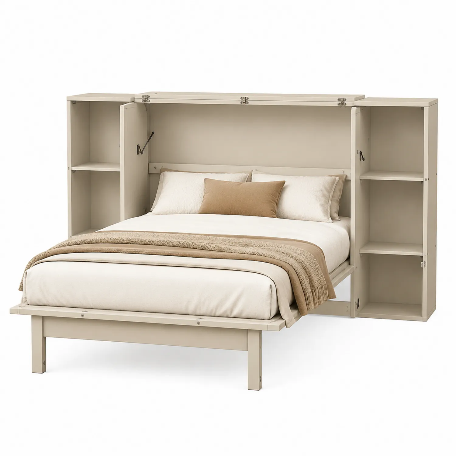 Schrankbett Klappbar Holz Beige 200x160 cm