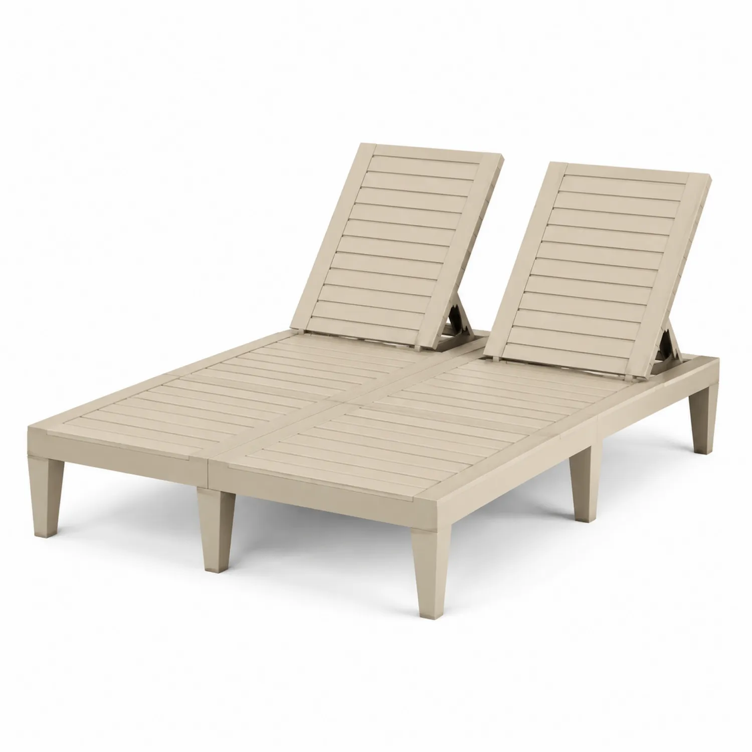 Doppelte Outdoor-Liegestuhl Set verstellbar Beige Kunststoff