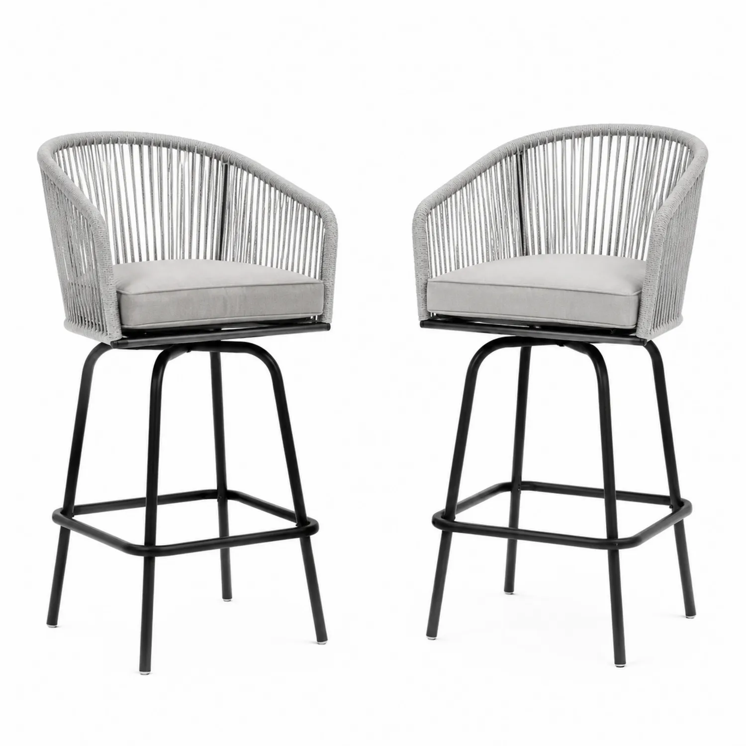2er Set Barhocker aus Polyester und Stahl, Grau