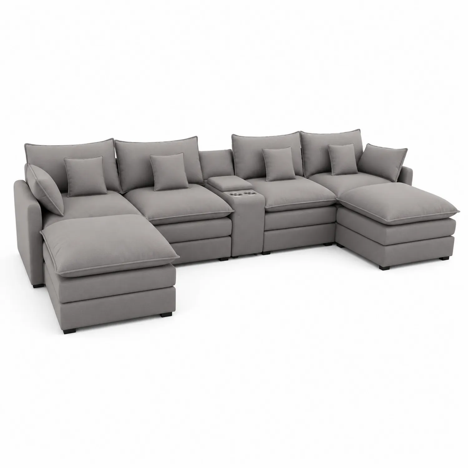 Modulares Ecksofa aus Stoff Grau mit Becherhaltern