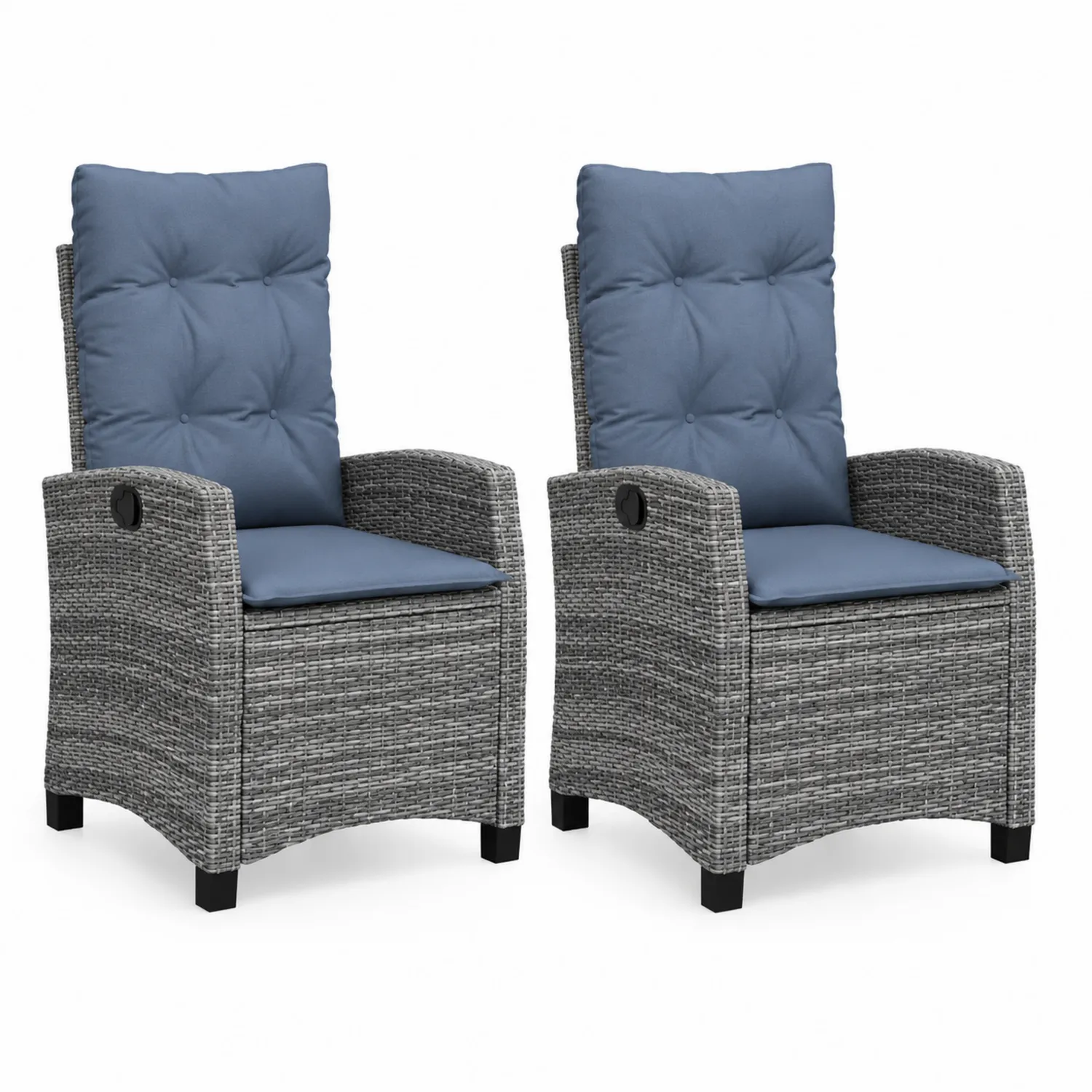 2er-Set Outdoor-Stühle Polyethylen Rattan Grau Blau
