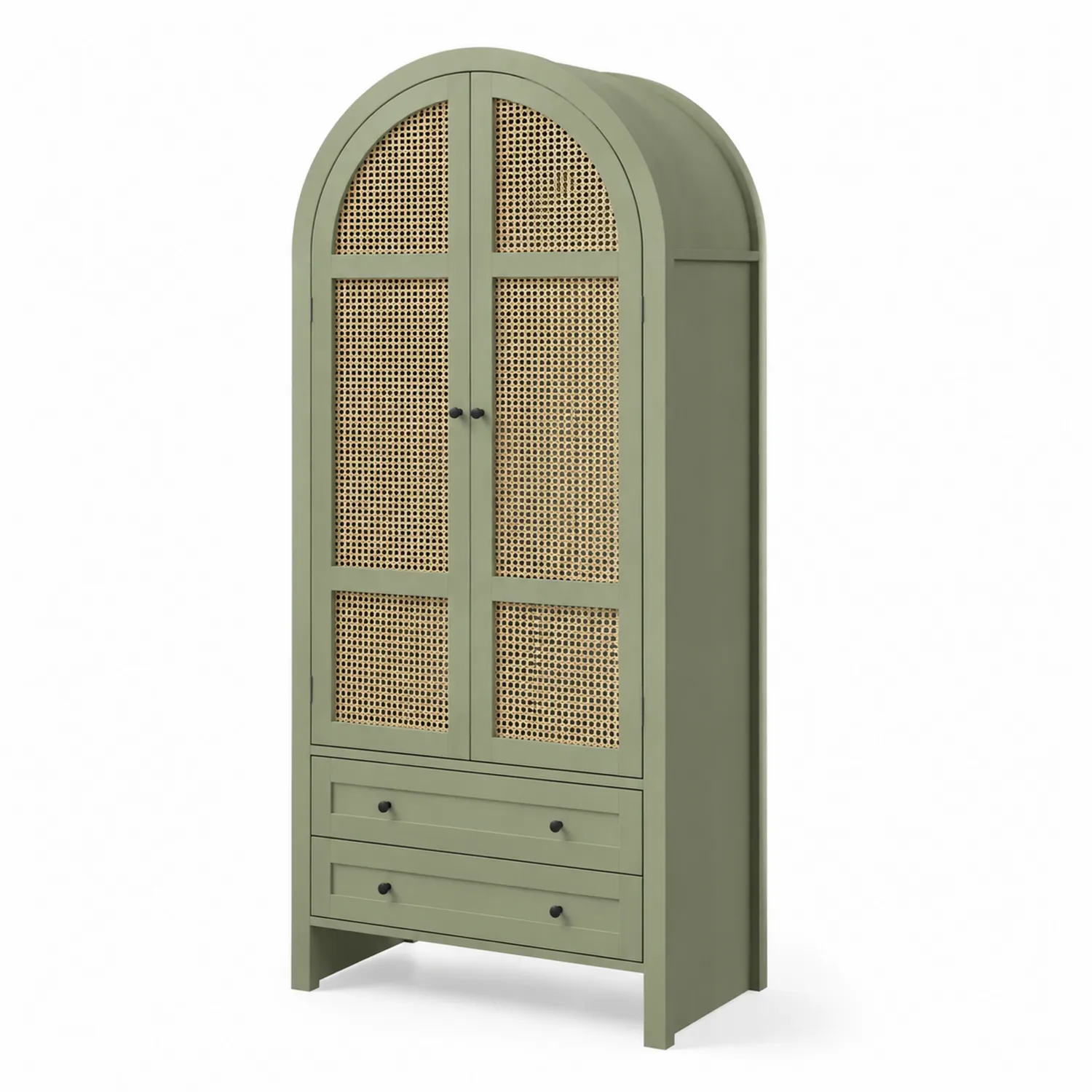 Kleiderschrank mit Rattangeflecht Türen MDF Grün 200cm Höhe