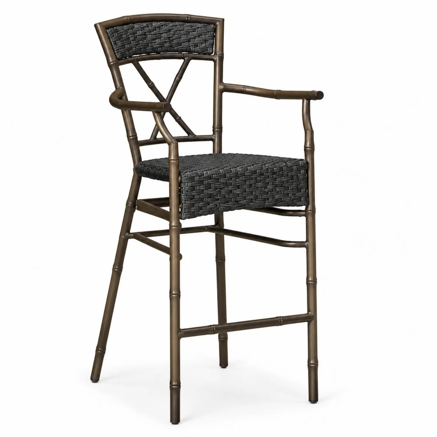 Barhocker aus Aluminium und Kunststoffgeflecht Braun/Schwarz 110 cm