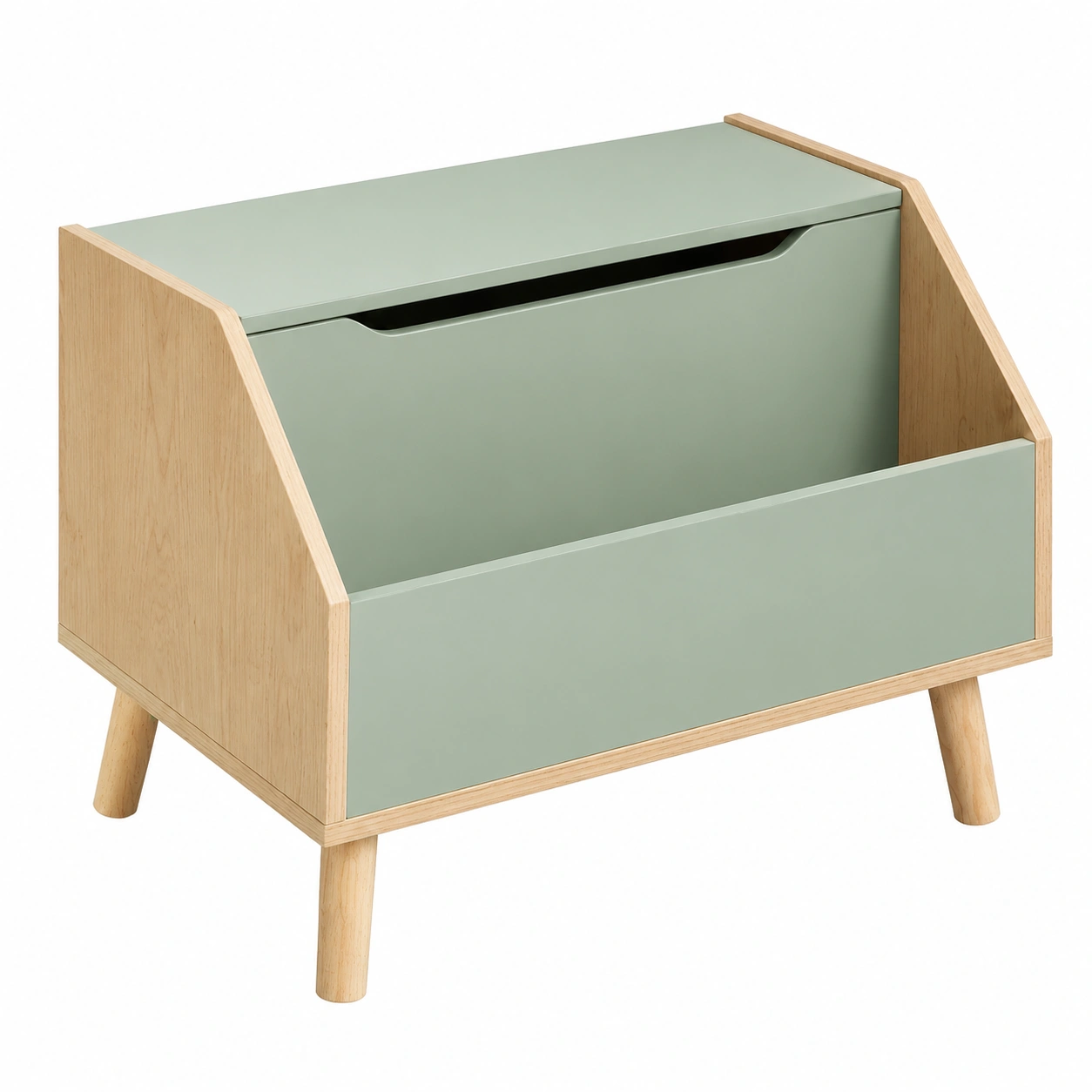 Mesita auxiliar compacta con compartimento abatible y estructura de madera estilo nordico para dormitorio moderno-decozane.com