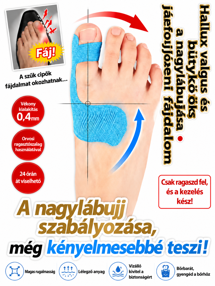 Láthatatlan Ultra-vékony Bütyökkorrigáló Pánt | Nappali Viselésre Cipőben is | Állítható Hallux Valgus Védő