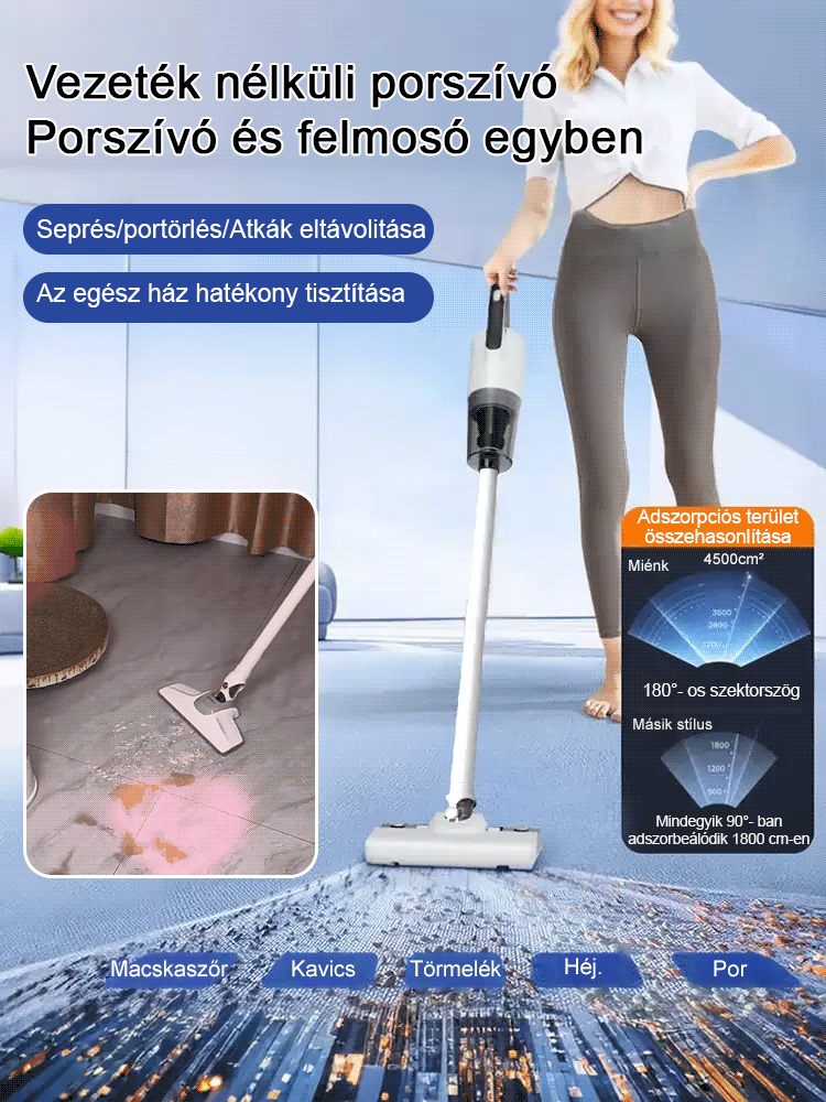 Vezeték Nélküli Porszívó és Felmosó Egyben! 99.99% Atkamentesítés + Erőteljes Szívóerő – Hatalmas Kedvezmény Csak Ma!