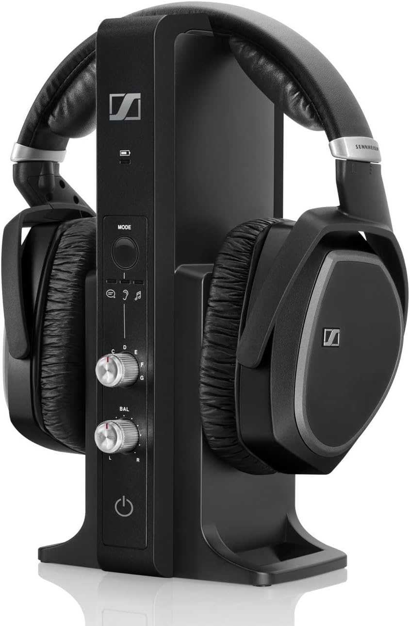 Sennheiser RS 195 U Funkkopfhörersystem - Digitaler Over Ear TV Kopfhörer mit RF Verbindung - Aktive Geräuschunterdrückung und 80 Ohm - Schwarz für Fernsehen und Musik-Nestmyio