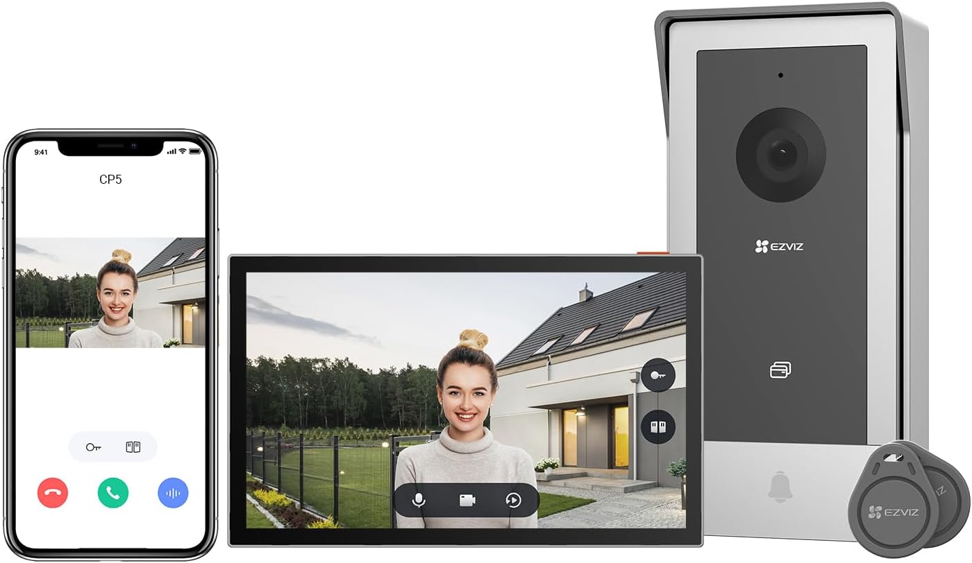 EZVIZ CP5 Video Türsprechanlage - WLAN Türklingel mit 7 Zoll Farb Touchscreen - 1080p Nachtsicht Zwei Wege Audio und Fernentriegelung - Dualband WLAN für Außenbereich-Nestmyio