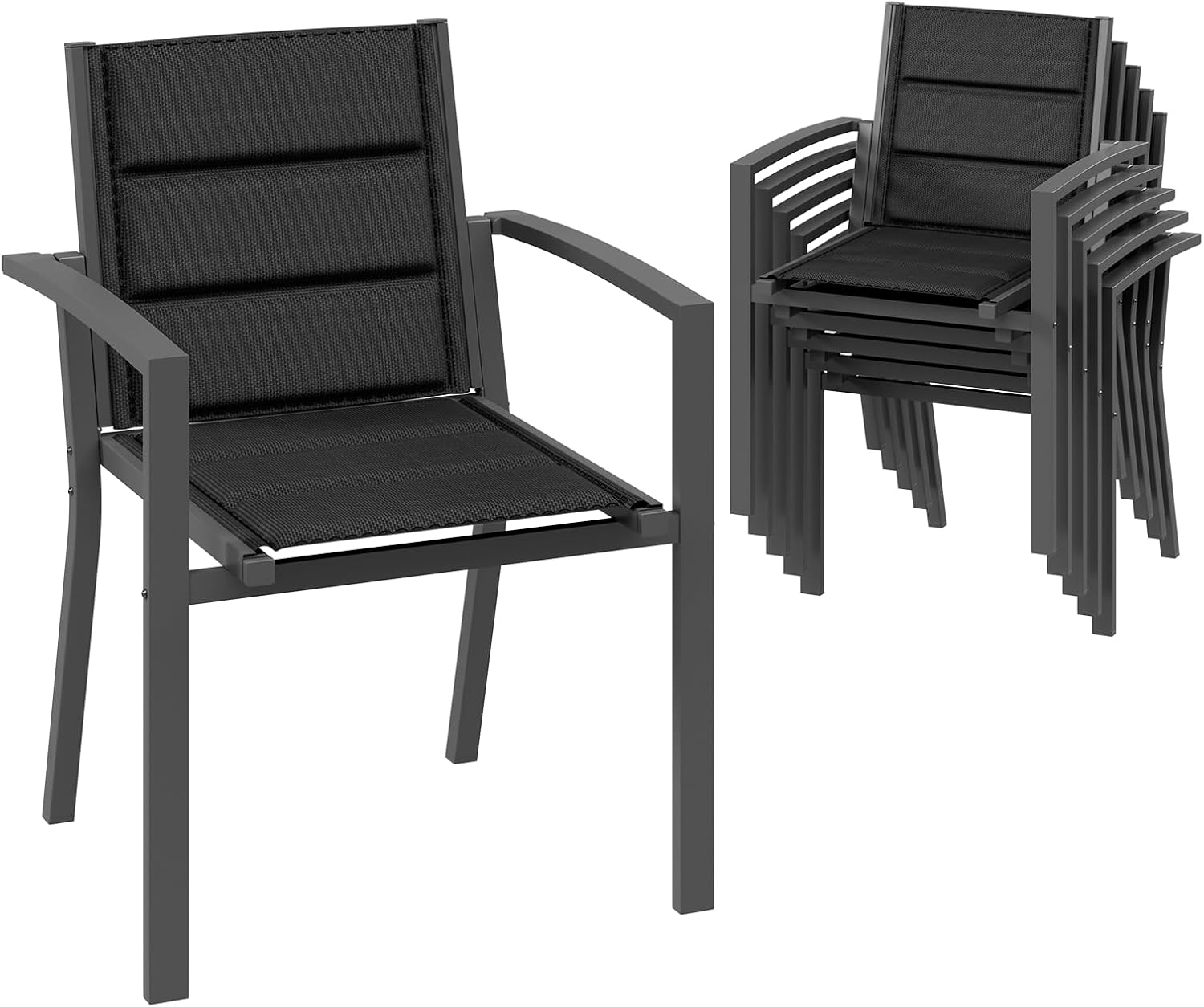 Devoko Aluminium Gartenstuhl Set - Sechs stapelbare Stühle bis 160 Kilogramm belastbar - Maße 51 x 52,5 x 82 Zentimeter - Dunkelgrau für Garten Pool Terrasse und Esszimmer-Nestmyio