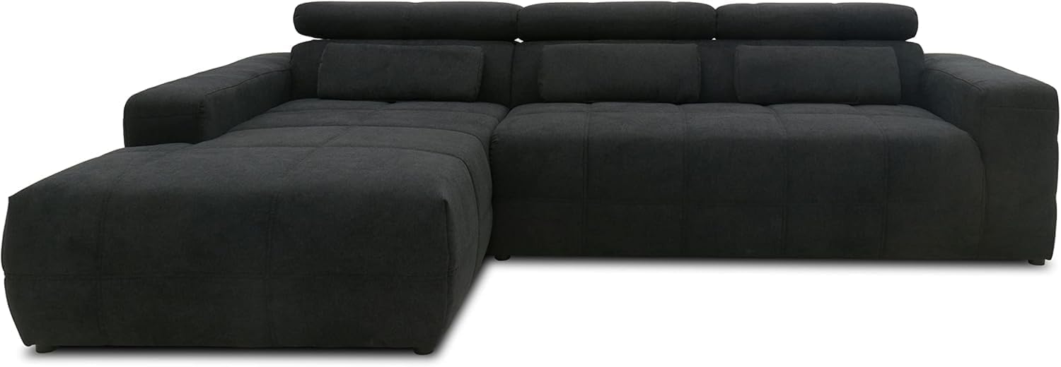 DOMO collection Brandon Ecksofa - L Form mit Longchair links und Rückenfunktion - Fünfsitzer bis 400 kg bei 285 x 175 x 98 cm - Schwarz für Wohnzimmer-Nestmyio