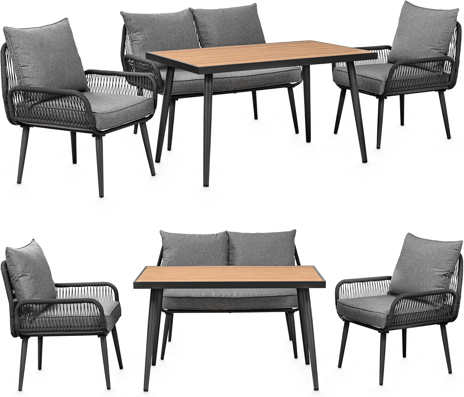 SwingundHarmonie Gartenlounge Sienna - Sitzgruppe für 4 Personen - Sofa Sessel Stühle und Tisch mit WPC Platte - Anthrazit Grau wetterfest für Terrasse Garten-Nestmyio