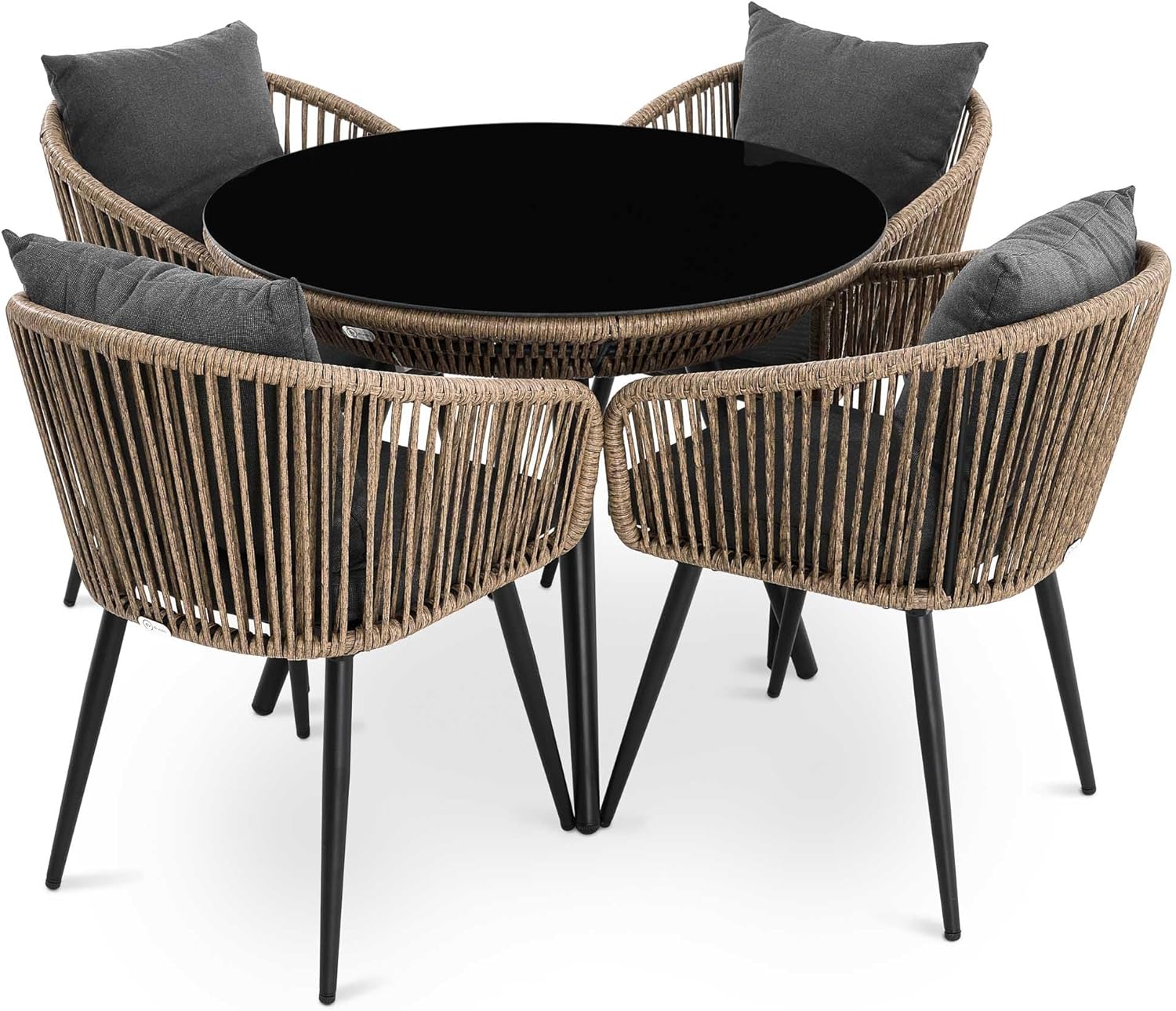 Di Volio RIETI Gartenmöbel Set - Polyrattan und Stahl für 4 Personen - Couchtisch mit 4 Stühlen - Beige Grau für Terrasse Garten und Balkon-Nestmyio