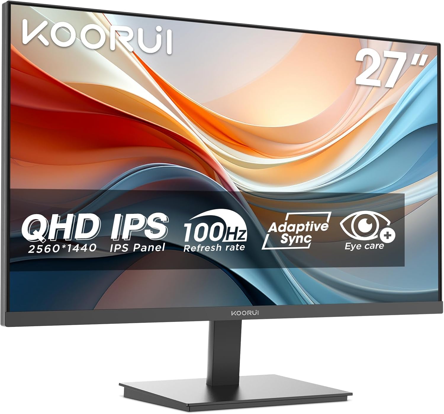 KOORUI E2721H QHD Monitor - 27 Zoll IPS Display mit 2560 x 1440 - 100 Hz 1 ms Adaptive Sync und Eye Care - Neigbar mit VESA HDMI 2.0 und DisplayPort 1.4-Nestmyio