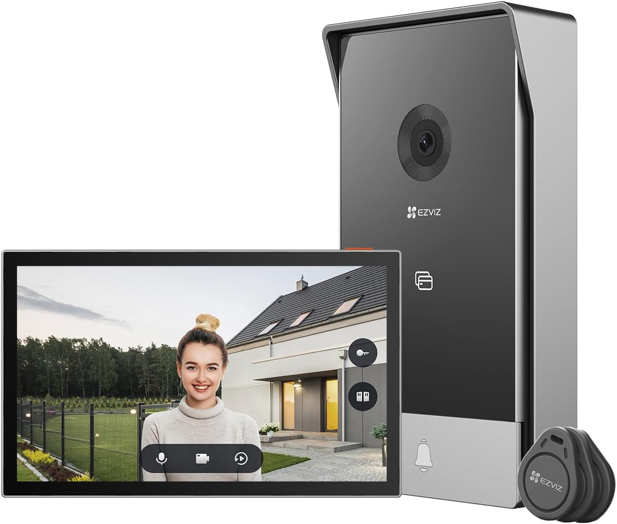EZVIZ CP7 Video Türsprechanlage - 2K Türklingel mit Kamera und Farb Touchscreen - Personenerkennung Nachtsicht Push Nachricht und Zwei Wege Audio - Kabelgebunden mit Türöffner-Nestmyio