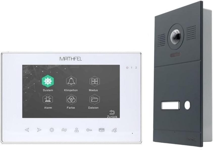 Mathfel MF 2DJA 1B Video Türsprechanlage - 7 Zoll Monitor mit Kamera und Türöffner - 2 Draht System mit Nachtsicht - Für Einfamilienhaus und Außenbereich-Nestmyio