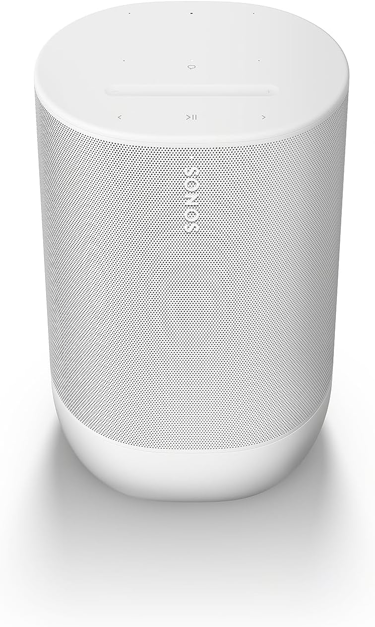 Sonos Move 2 Tragbarer Smart Speaker - WLAN Bluetooth und Amazon Alexa - Mindestens 24 Stunden Akku mit Ladestation - Weiß für Musik zu Hause und unterwegs-Nestmyio