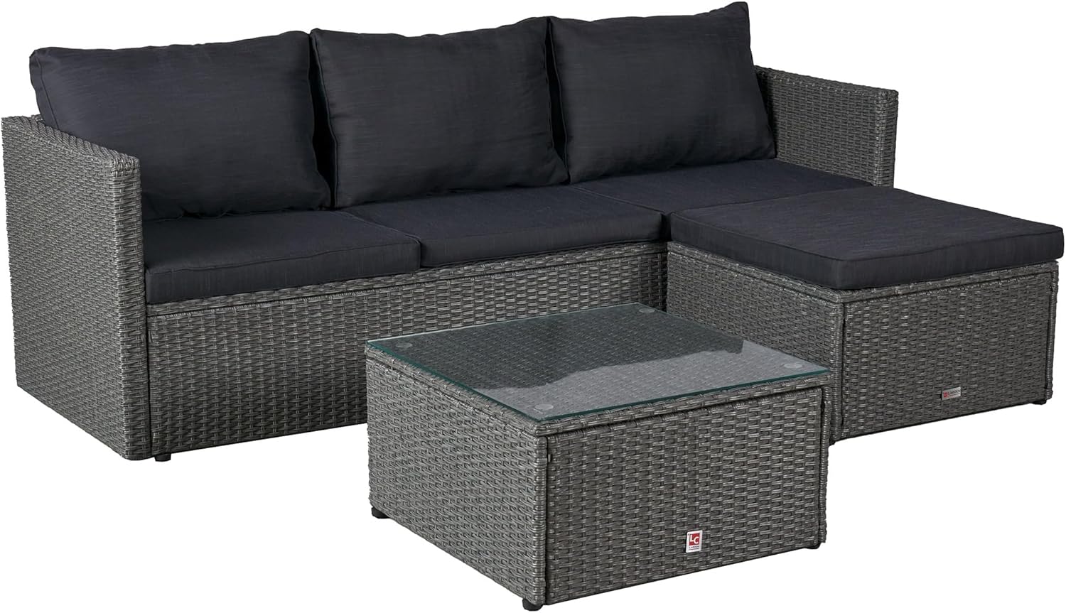 LC Garden Loungino Polyrattan Lounge - Sitzgruppe für 3 bis 4 Personen - Ecksofa Tisch und Hocker im Format 190 x 125 x 60 - Grau Mix für Balkon und Terrasse-Nestmyio